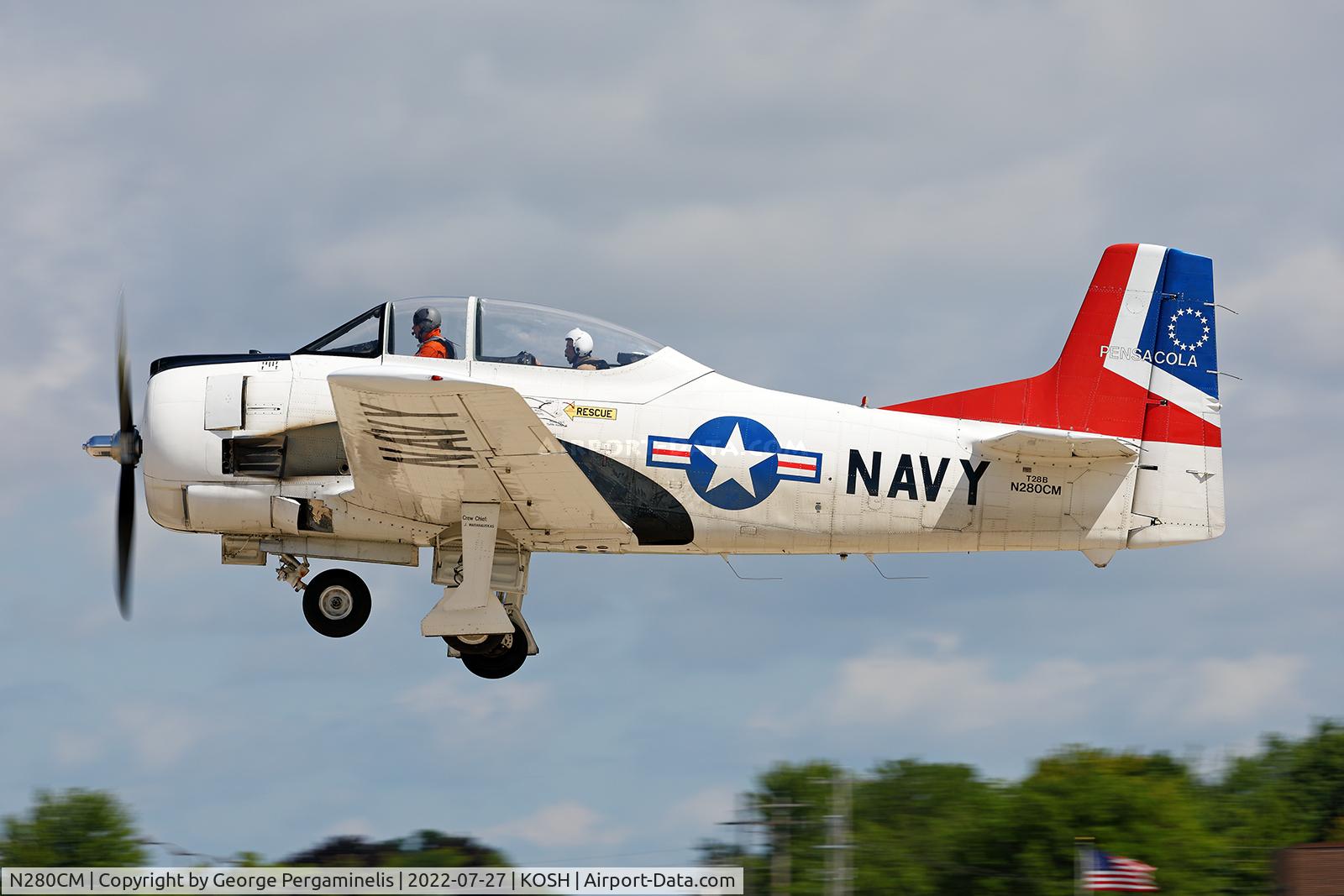 N280CM, North American T-28B Trojan C/N 200-113 (137750), Departing runway 27.