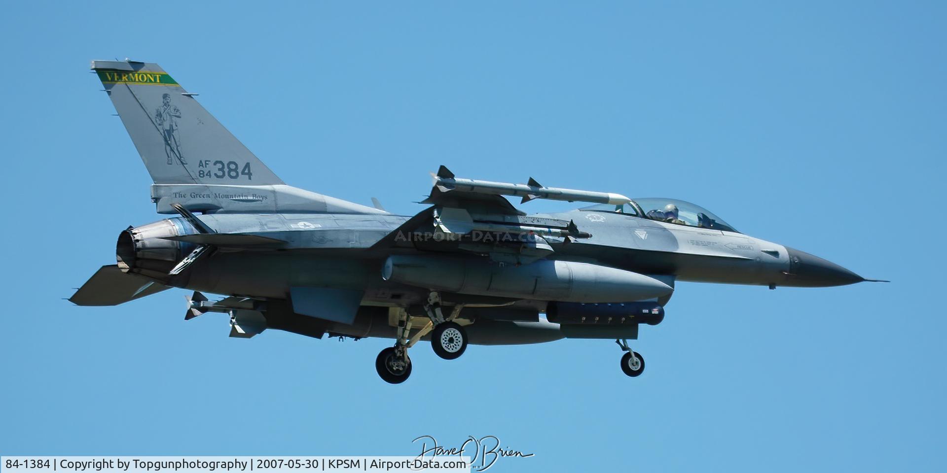 84-1384, 1985 General Dynamics F-16C Fighting Falcon C/N 5C-166, VT ANG stopping into Pease