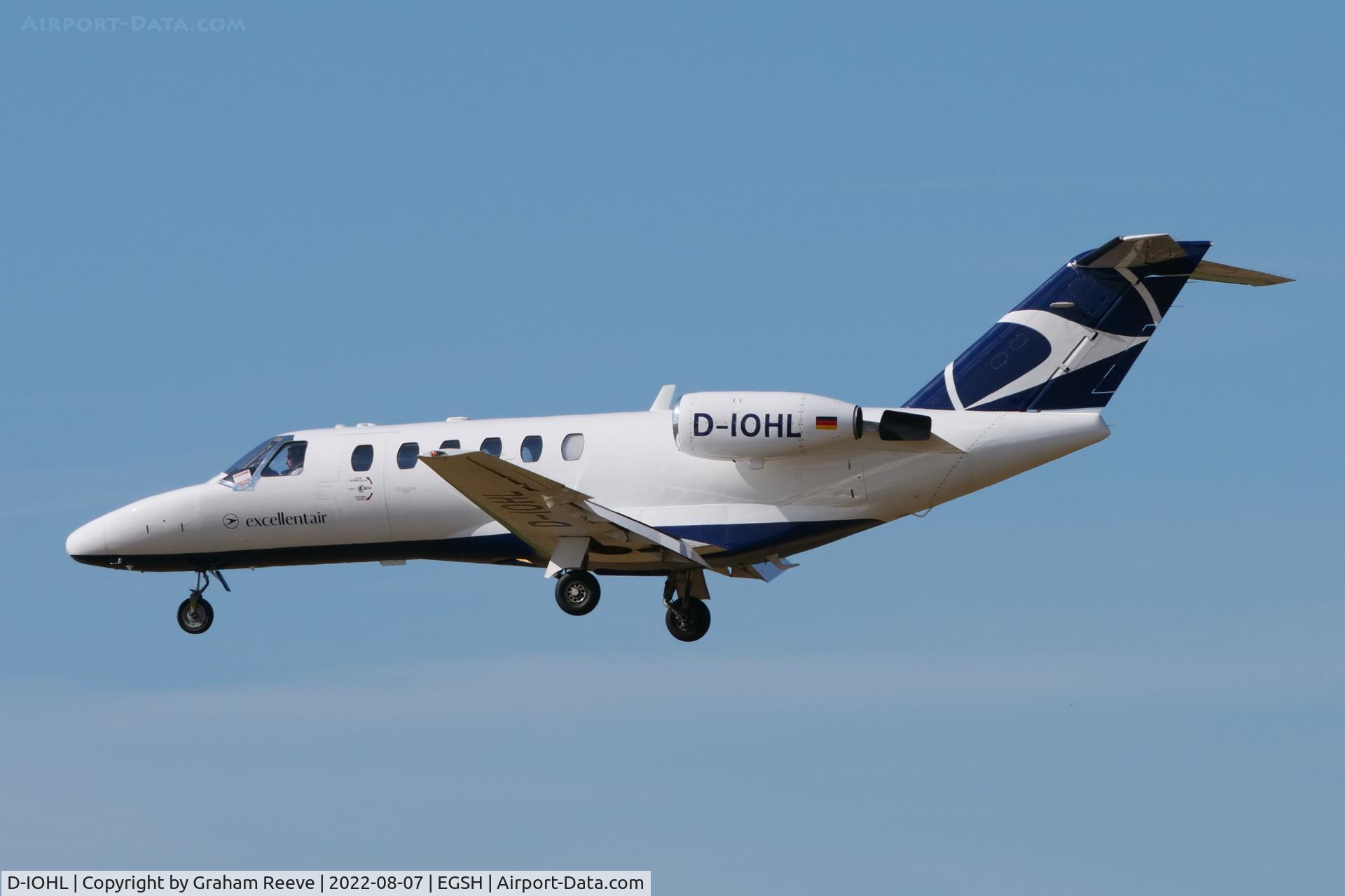 D-IOHL, 2005 Cessna 525A CitationJet CJ2 C/N 525A-0233, Landing at Norwich.
