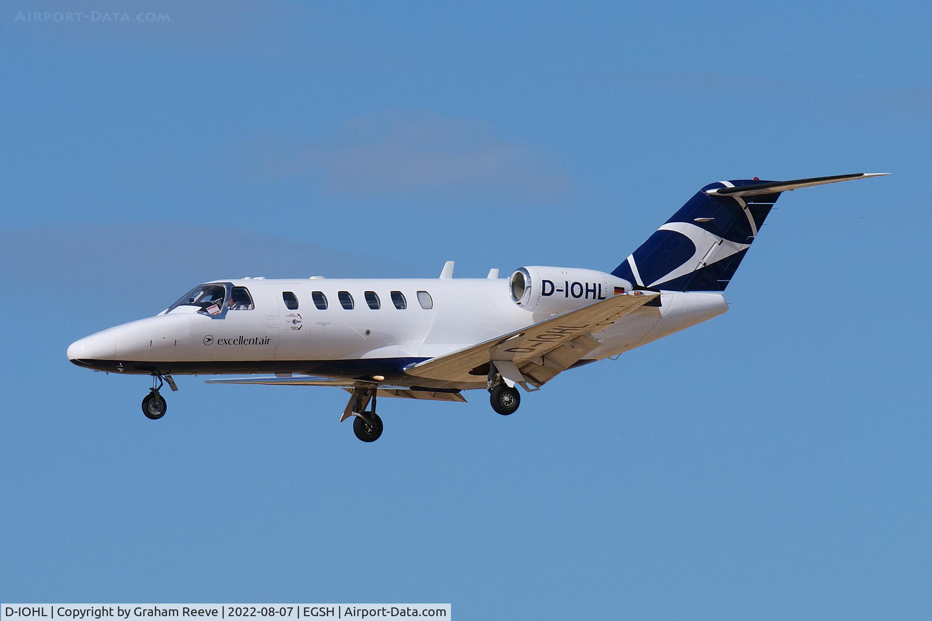 D-IOHL, 2005 Cessna 525A CitationJet CJ2 C/N 525A-0233, Landing at Norwich.