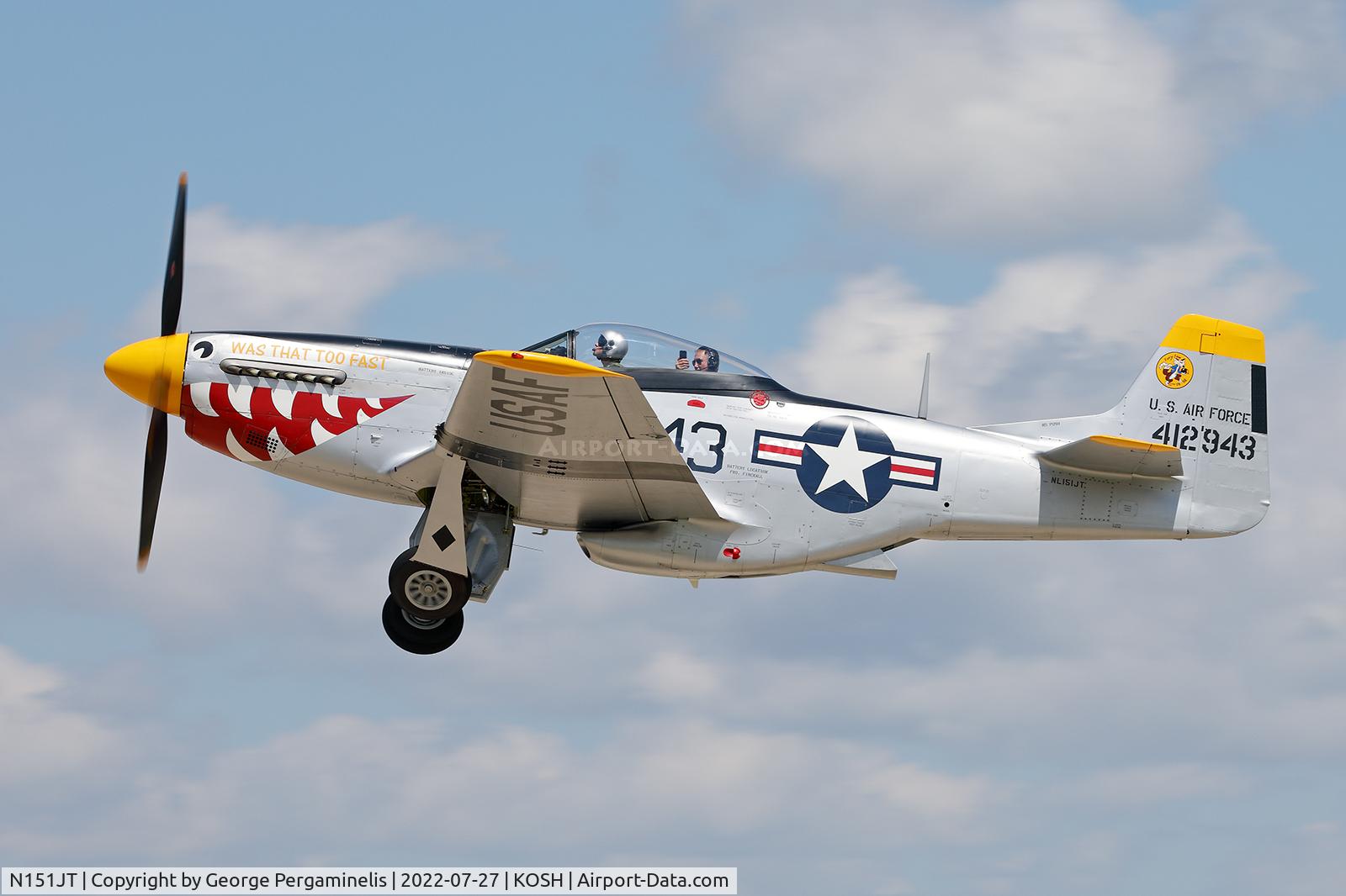 N151JT, 1944 North American P-51D Mustang C/N 122-31303, Departing runway 27.