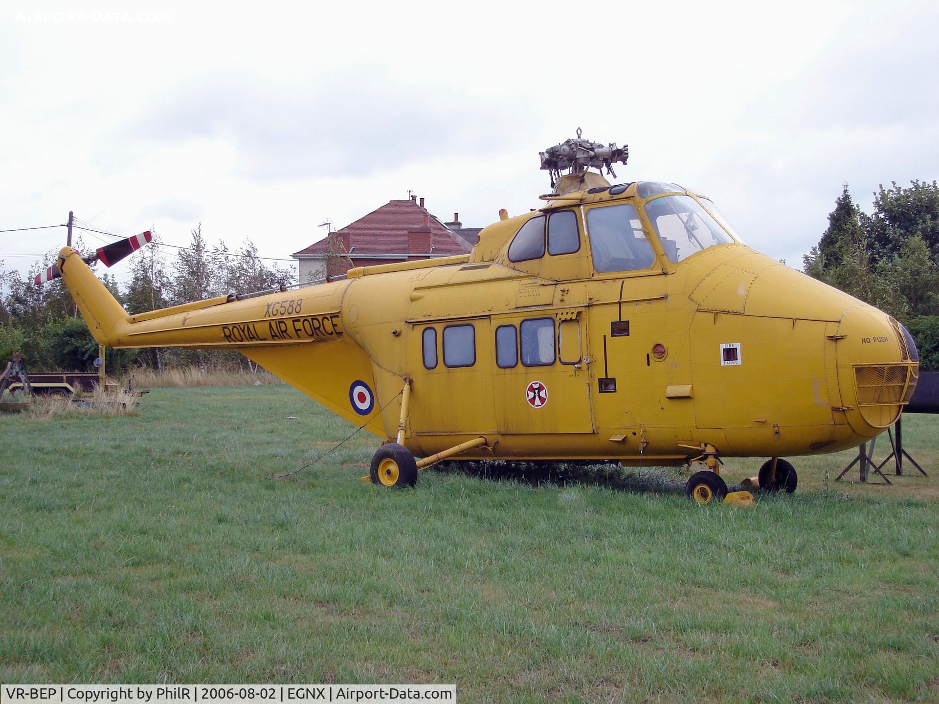 VR-BEP, 1973 Westland S.55 Whirlwind Series 3 C/N WA83, RAF Westland WS55 Whirlwind Srs 3  XG588 East Midlands Aeropark