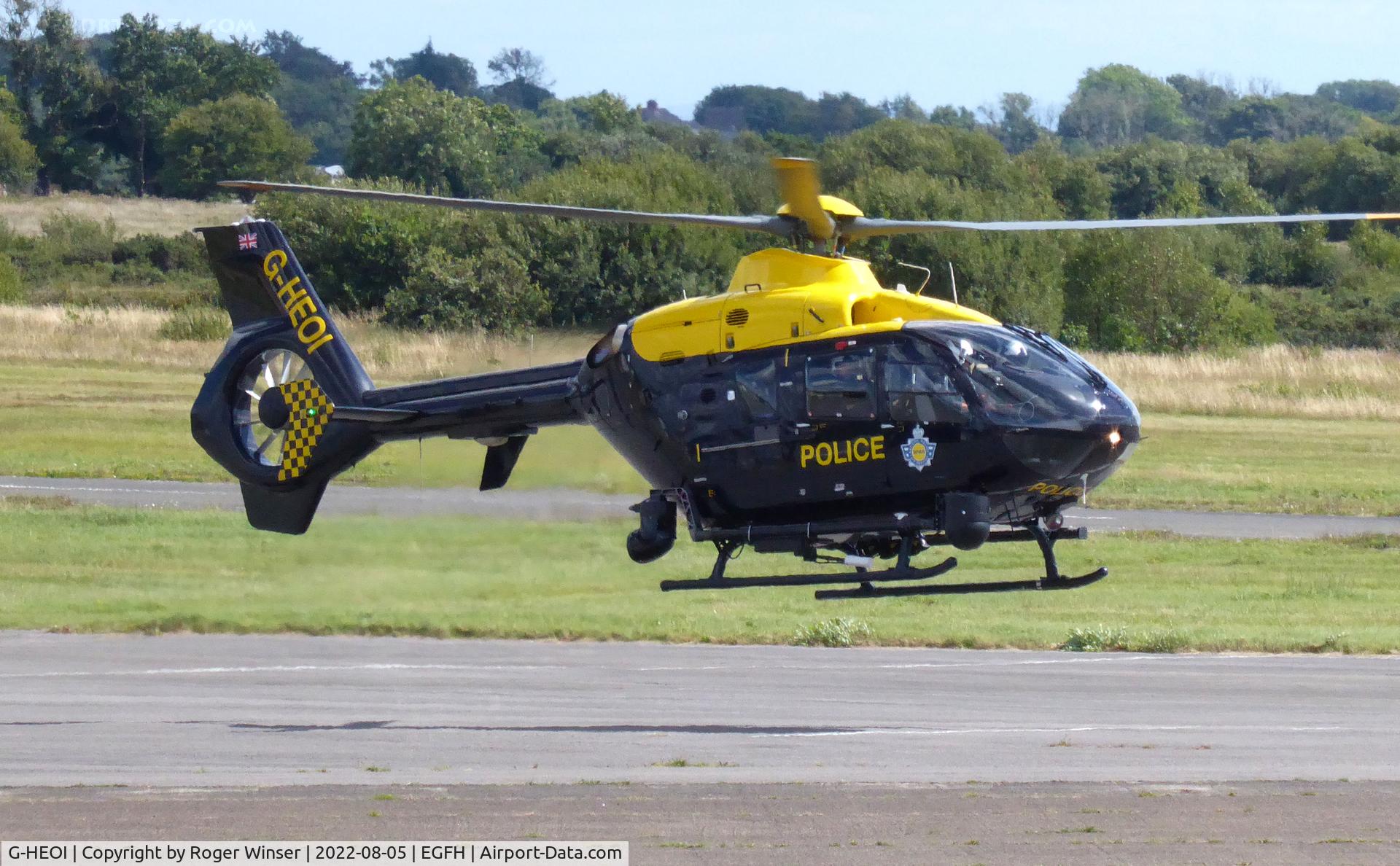 G-HEOI, 2009 Eurocopter EC-135P-2+ C/N 0825, Visiting NPAS helicopter departing after taking on fuel.