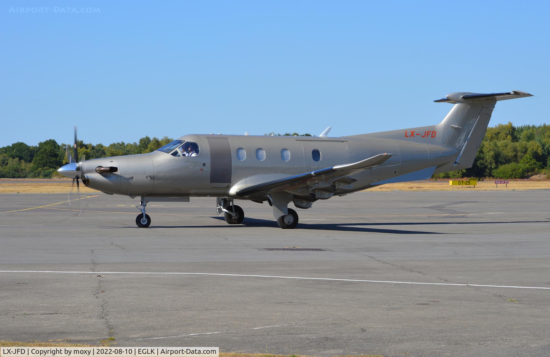 LX-JFD, 2018 Pilatus PC-12/47E C/N 1787, Pilatus PC-12/47E which arrived from Grosseto, departing Blackbushe for Brussels.