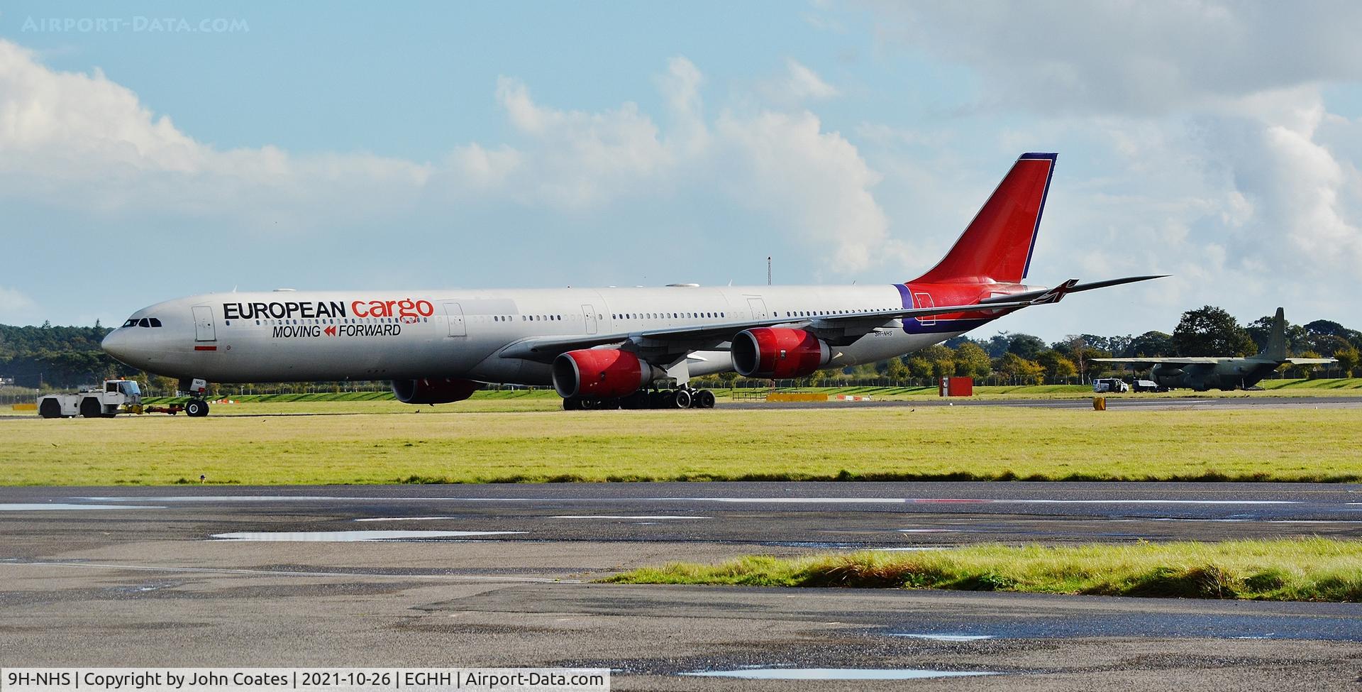 9H-NHS, 2006 Airbus A340-642 C/N 736, Being towed to runway 26