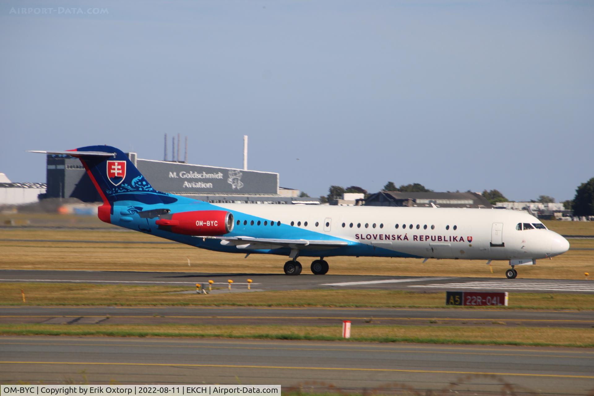 OM-BYC, 1991 Fokker 100 (F-28-0100) C/N 11368, OM-BYC taking off rw 22R