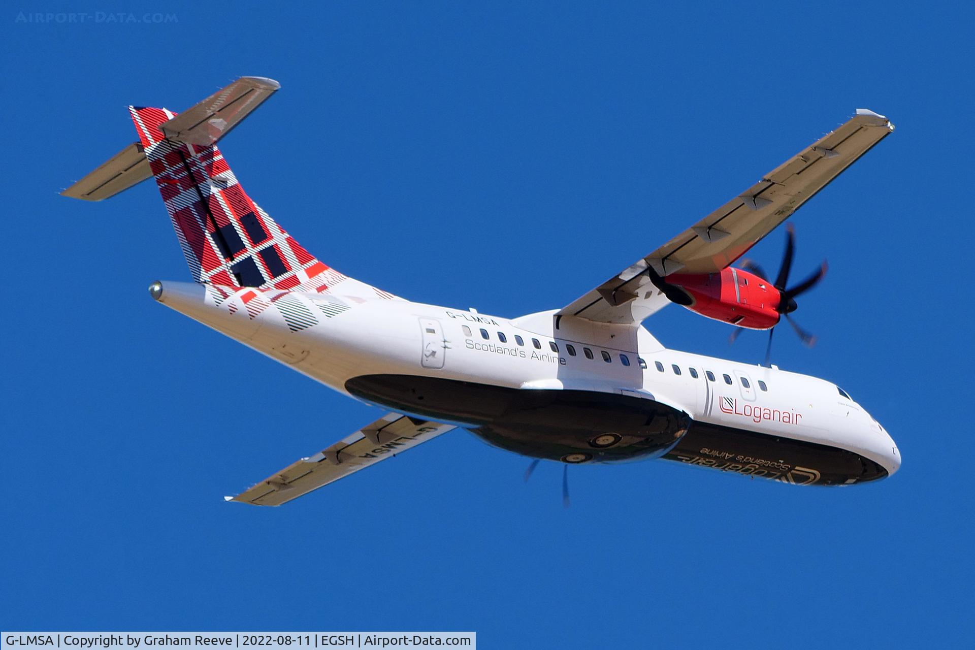 G-LMSA, 2016 ATR 42-600 C/N 1213, Departing from Norwich.