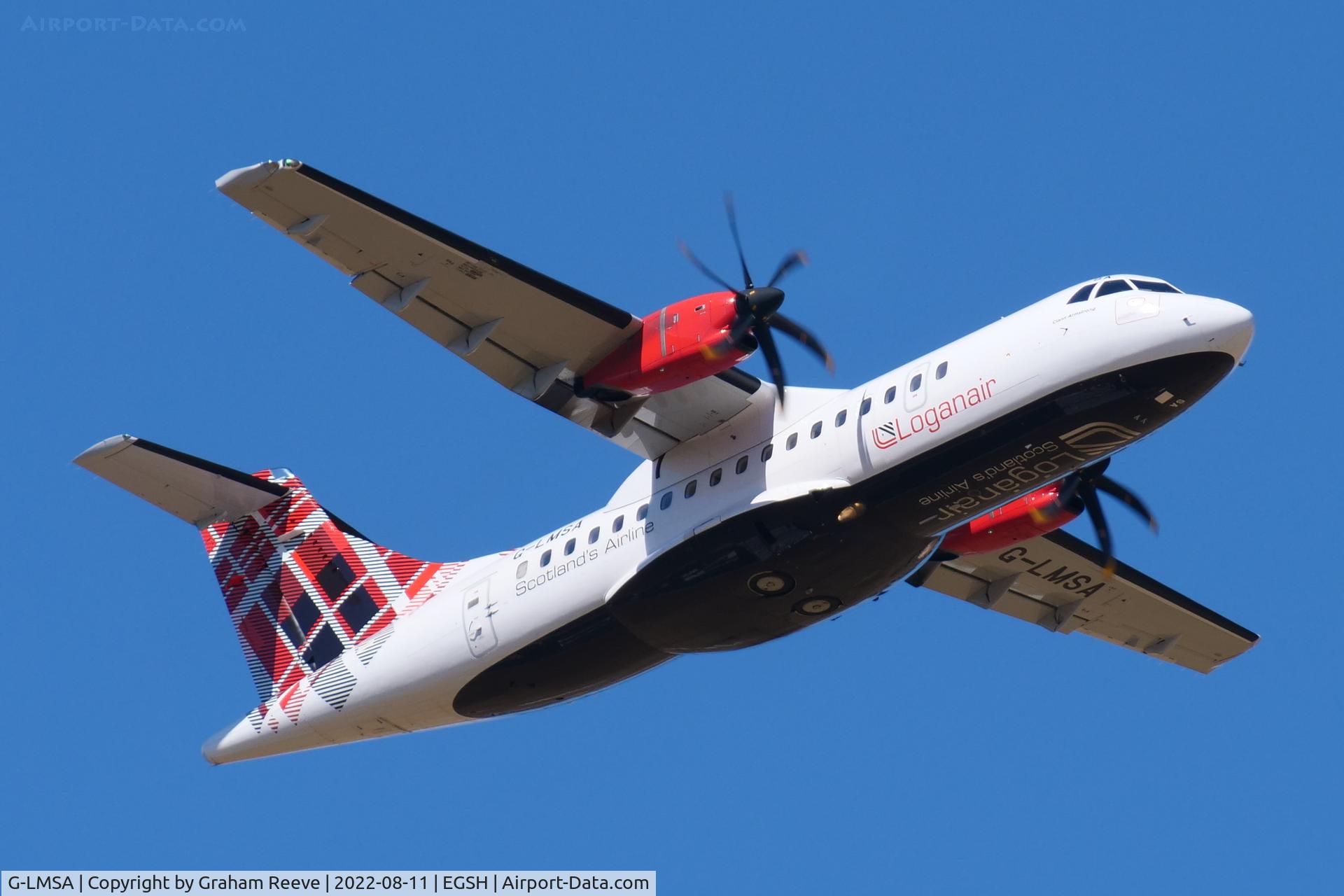 G-LMSA, 2016 ATR 42-600 C/N 1213, Departing from Norwich.