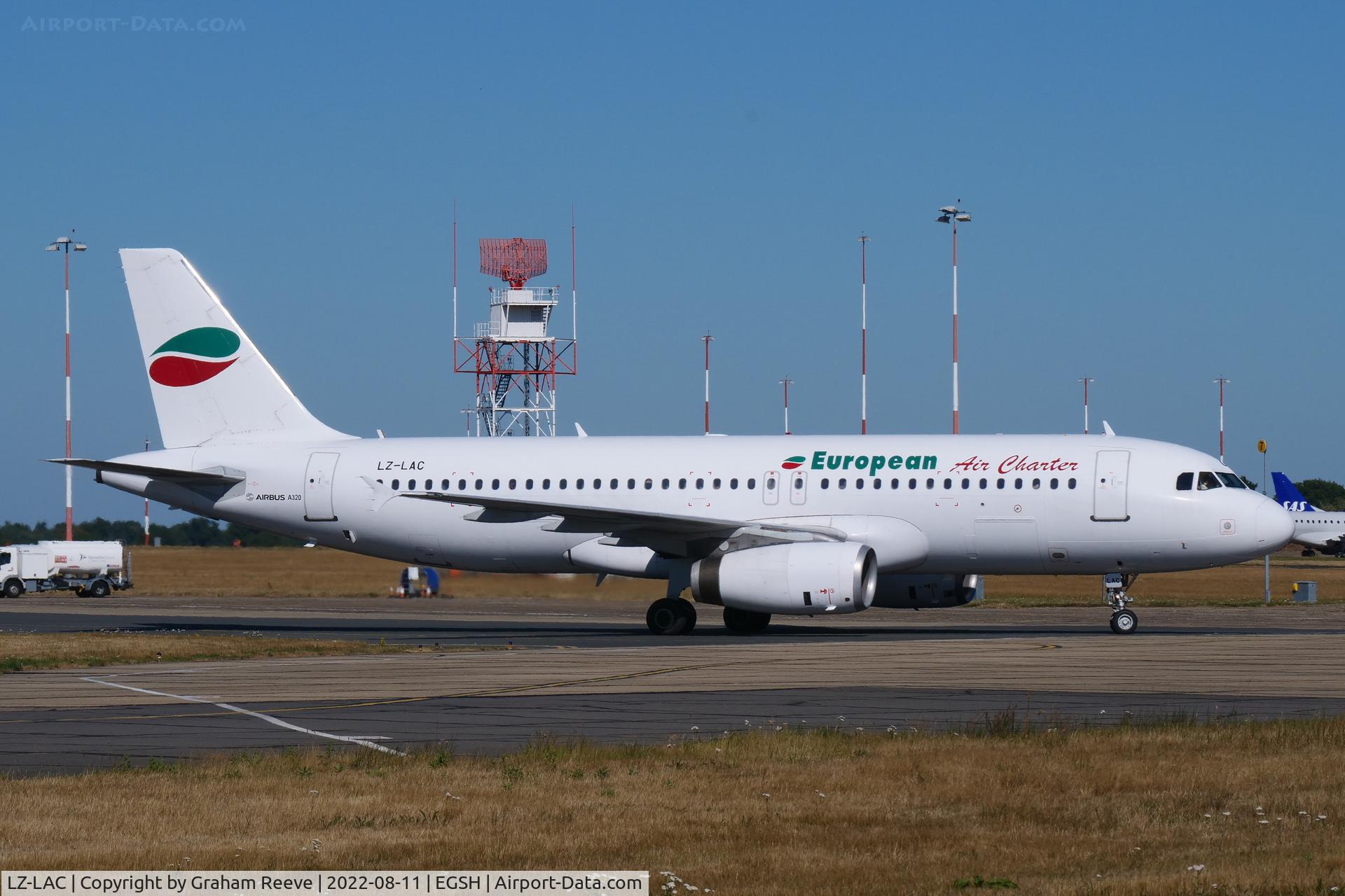 LZ-LAC, 1992 Airbus A320-231 C/N 296, Just landed at Norwich.