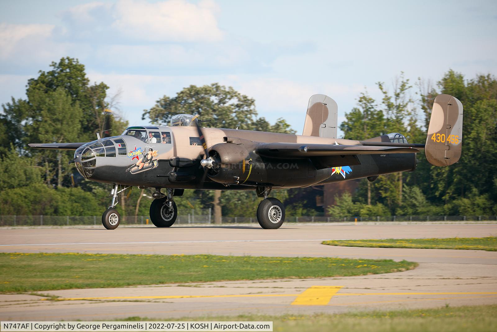 N747AF, 1944 North American B-25J Mitchell Mitchell C/N 108-33731, Oshkosh 2022. Runway 36L.
