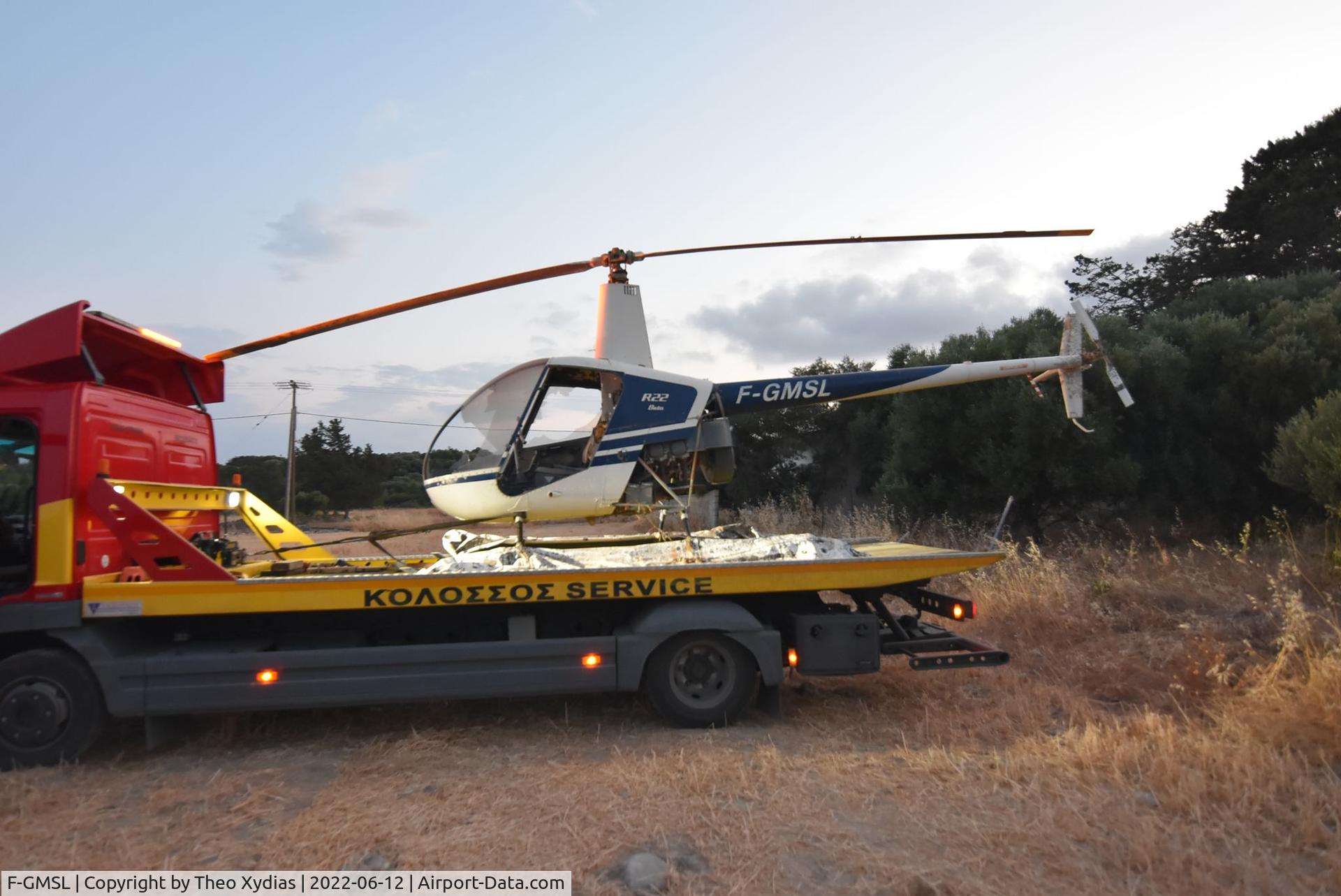 F-GMSL, 1992 Robinson R22 Beta C/N 2216, The Day That we saved the Abandoned R22 robinson after hunting information over 2 years. The police was informed when gipsies tried to scrap the helicopter