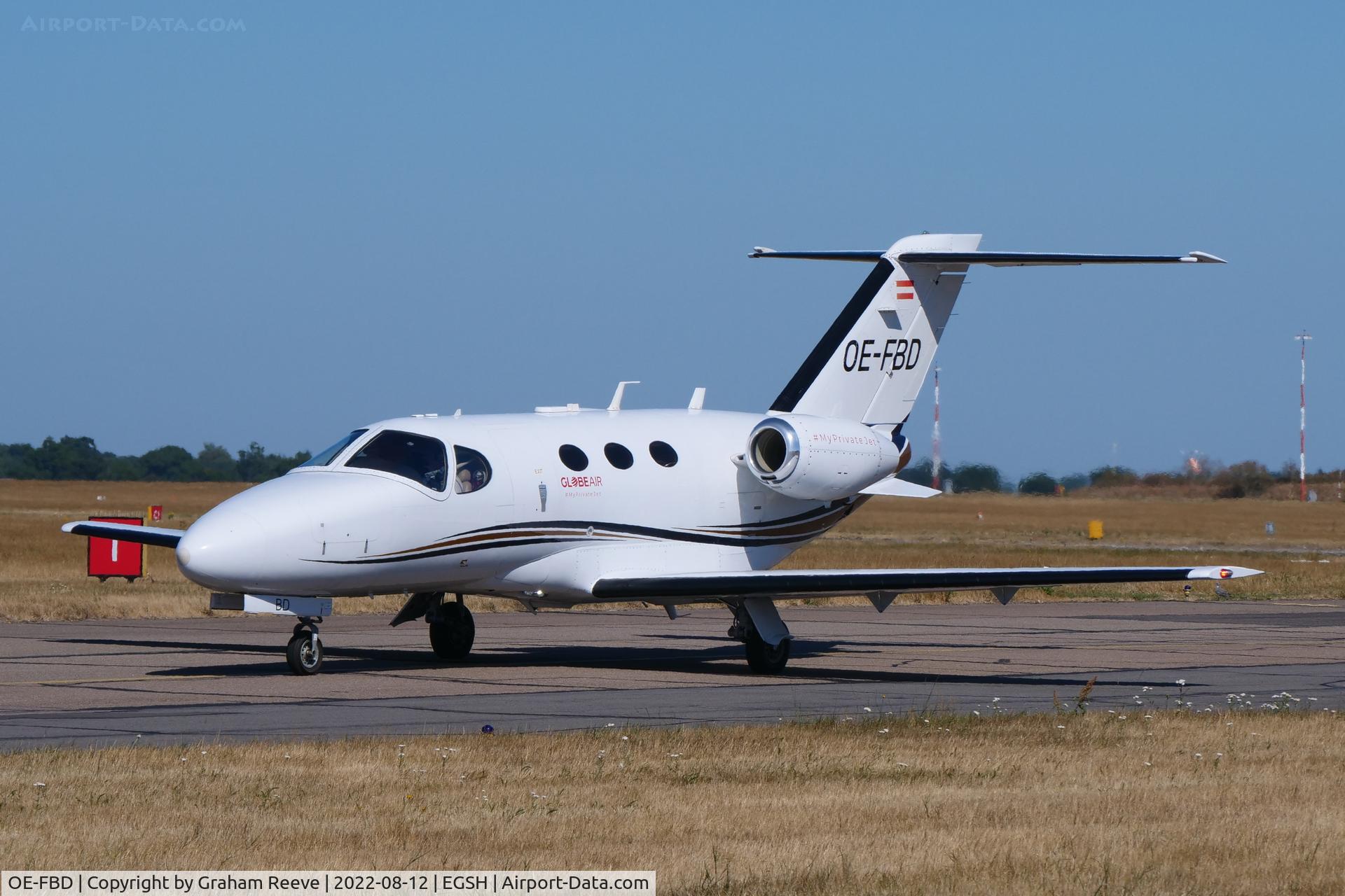 OE-FBD, 2010 Cessna 510 Citation Mustang Citation Mustang C/N 510-0303, Just landed at Norwich.