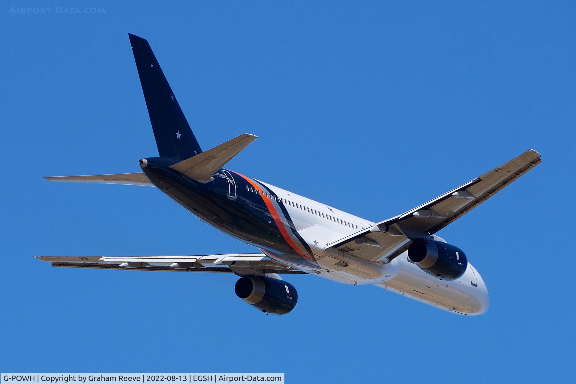 G-POWH, 2000 Boeing 757-256 C/N 29308, Departing from Norwich.