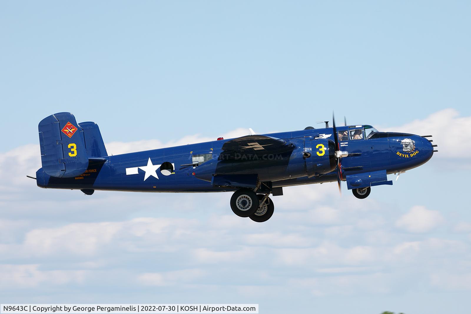 N9643C, 1944 North American B-25J Mitchell Mitchell C/N 108-47512, Runway 18R, Oshkosh 2022.