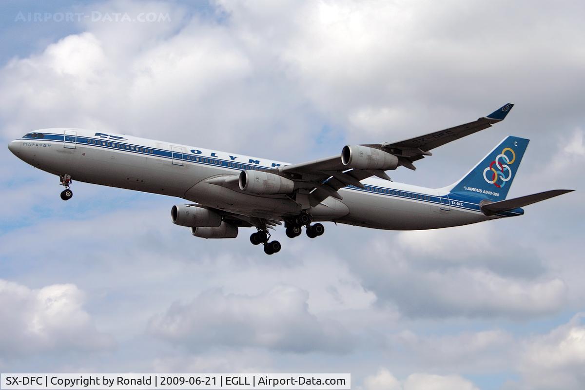 SX-DFC, 1999 Airbus A340-313 C/N 280, at lhr