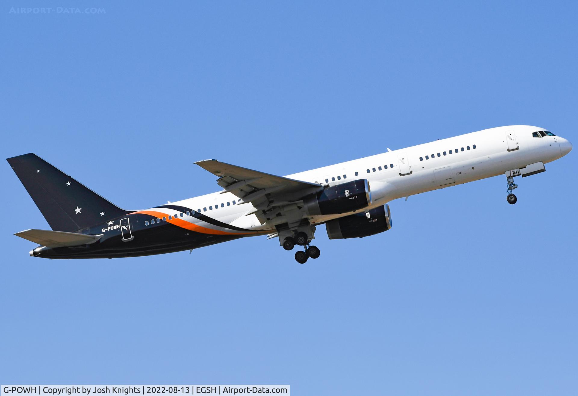 G-POWH, 2000 Boeing 757-256 C/N 29308, Departing Norwich as 'TOM39K'.