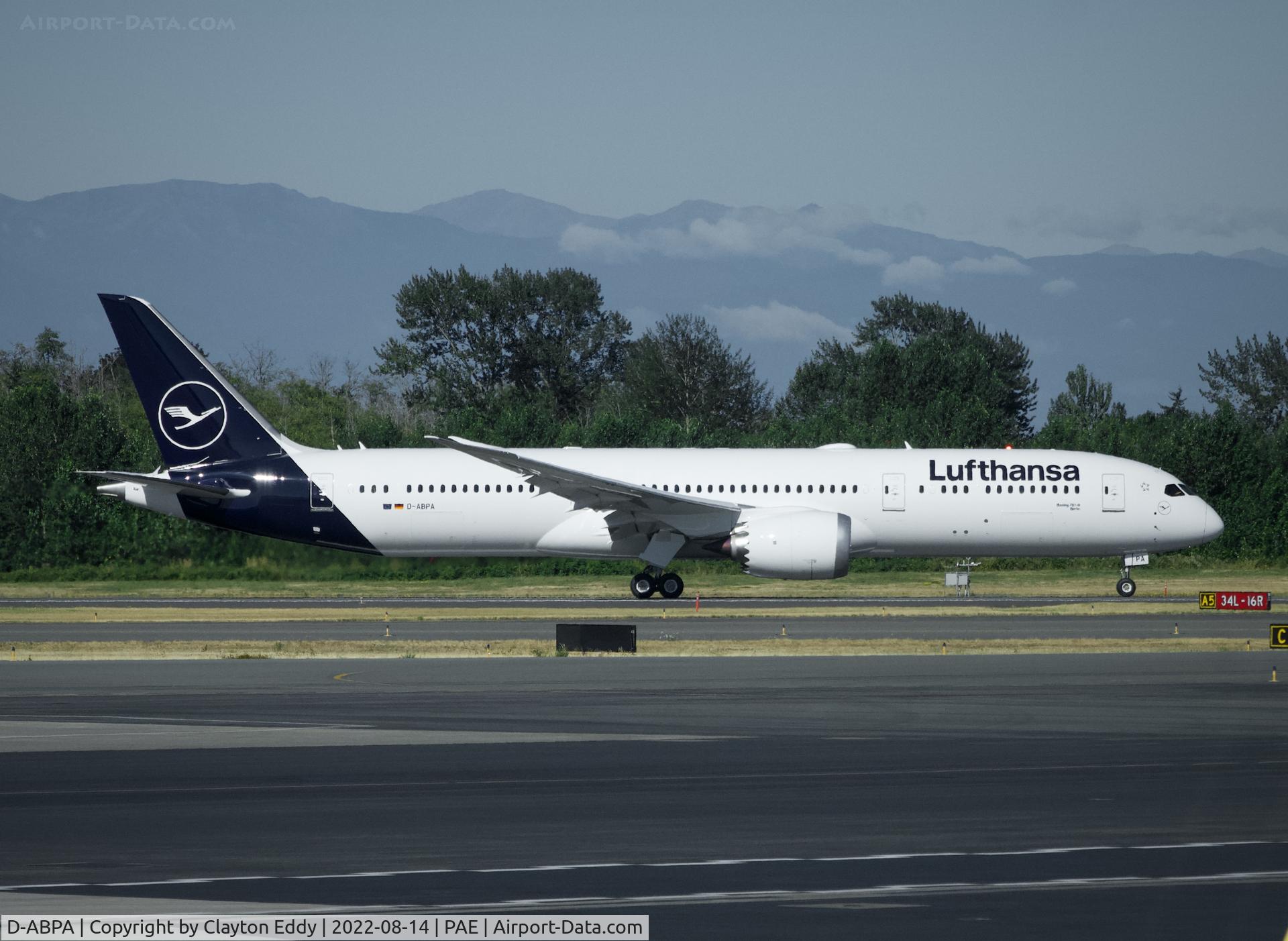 D-ABPA, 2019 Boeing 787-9 Dreamliner Dreamliner C/N 62730, Lufthansa first 787-9 Dreamliner will be named 'Berlin'. Paine Field Washington 2022.