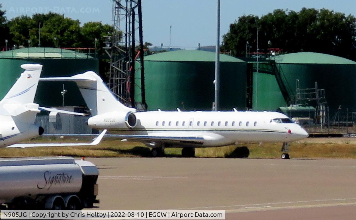 N905JG, 2012 Bombardier BD-700-1A10 Global 6000 C/N 9497, Parked at the executive jet terminal at Luton Airport