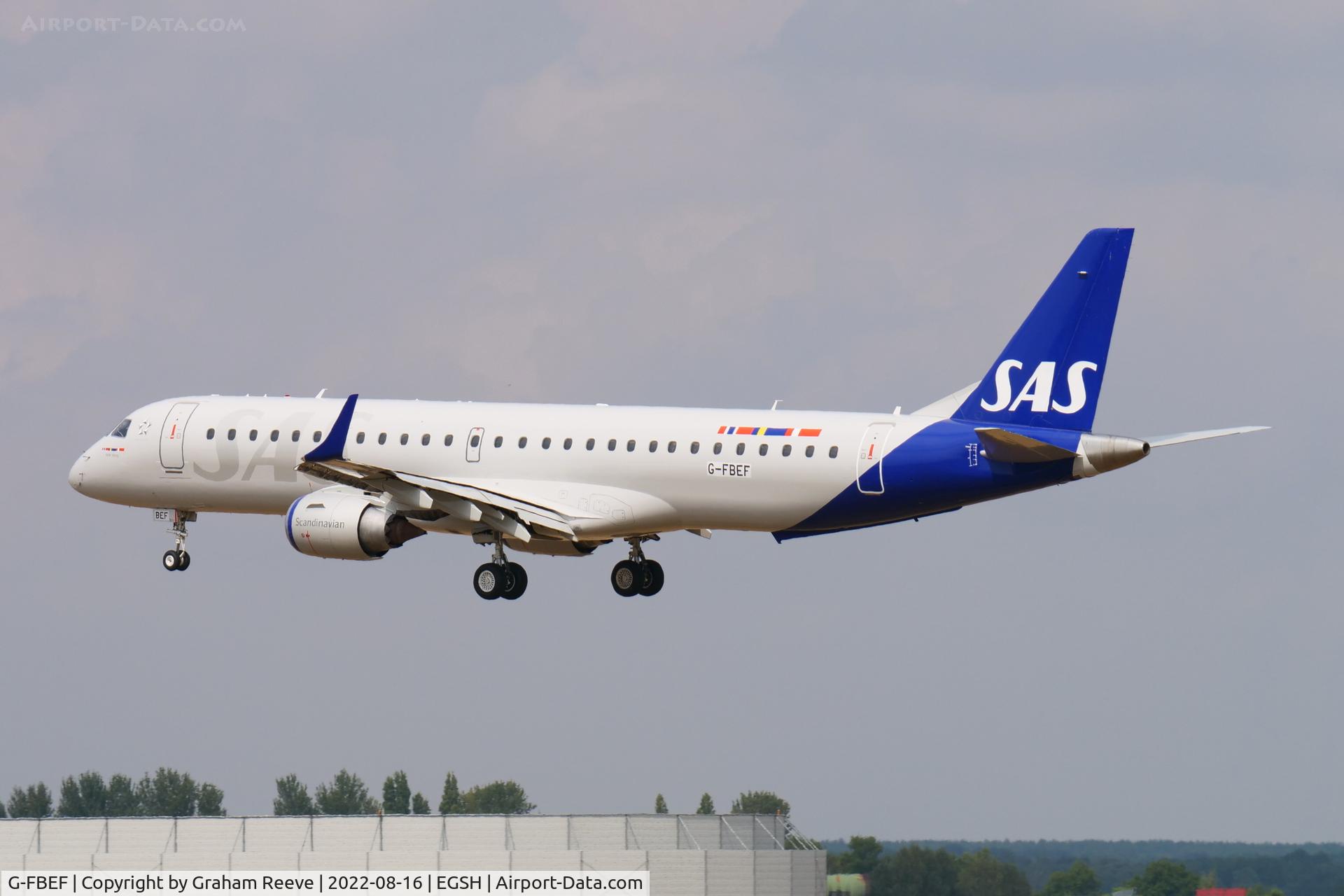 G-FBEF, 2007 Embraer 195LR (ERJ-190-200LR) C/N 19000104, Landing at Norwich.