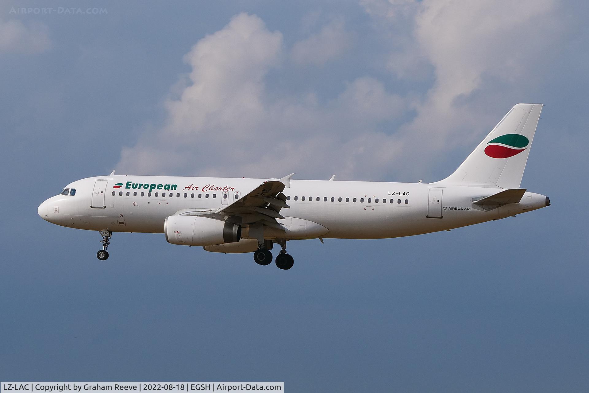 LZ-LAC, 1992 Airbus A320-231 C/N 296, Landing at Norwich.