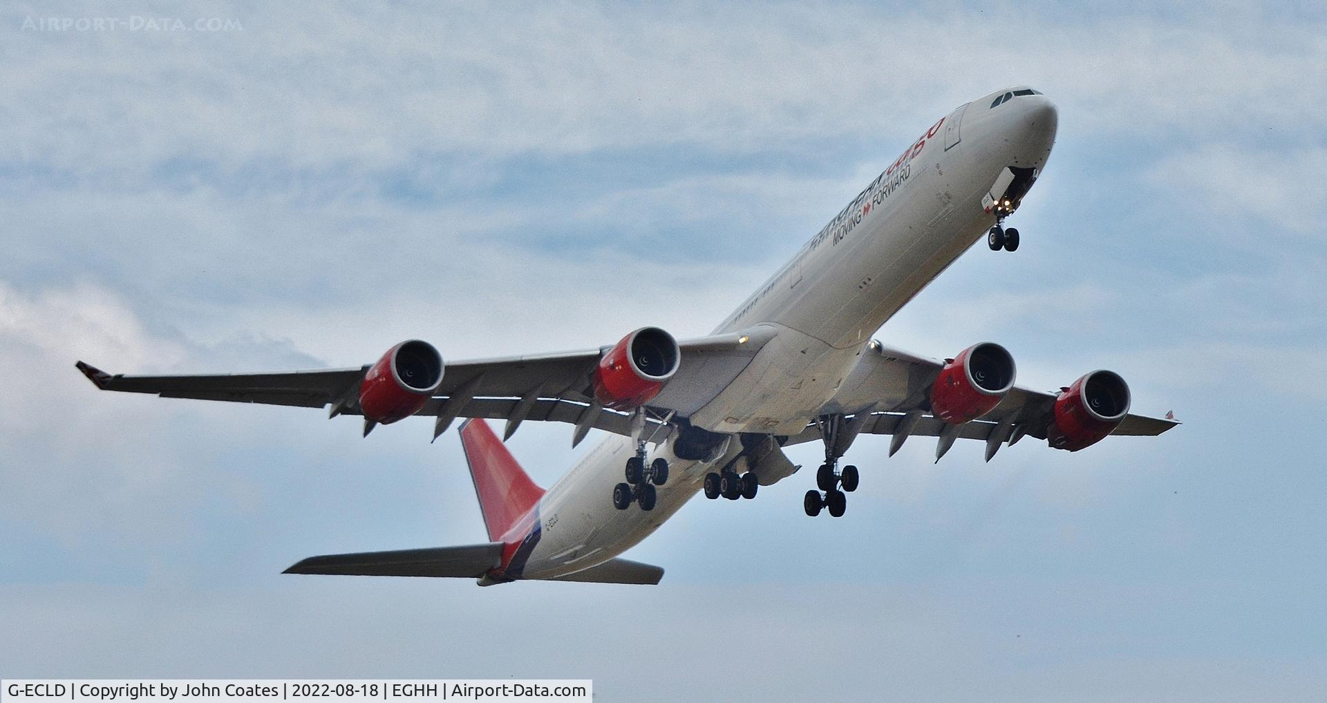 G-ECLD, 2006 Airbus A340-642 C/N 736, Ex 9H-NHS departs to Frankfurt