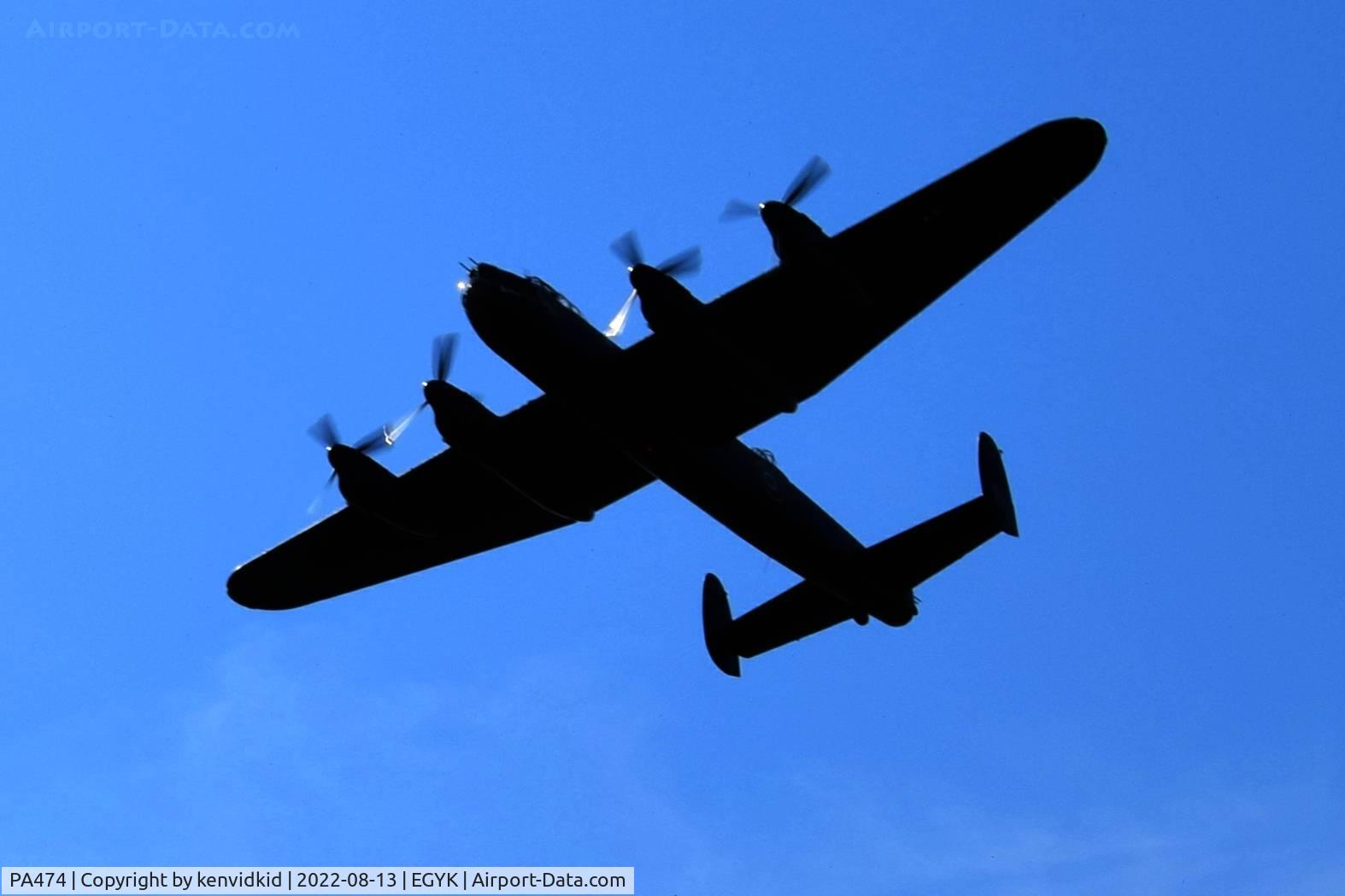 PA474, 1945 Avro 683 Lancaster B1 C/N VACH0052/D2973, At the Yorkshire Air Museum. Performed a flypast en route Whitby to Blackpool.