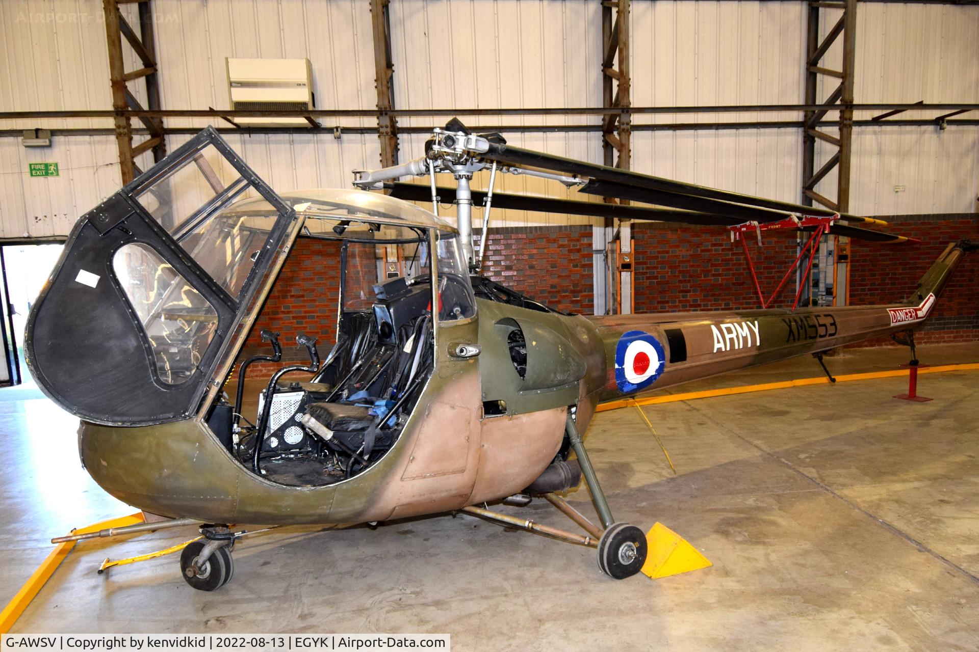 G-AWSV, 1959 Saunders-Roe Skeeter AOP.12 C/N S2/5107, At the Yorkshire Air Museum.