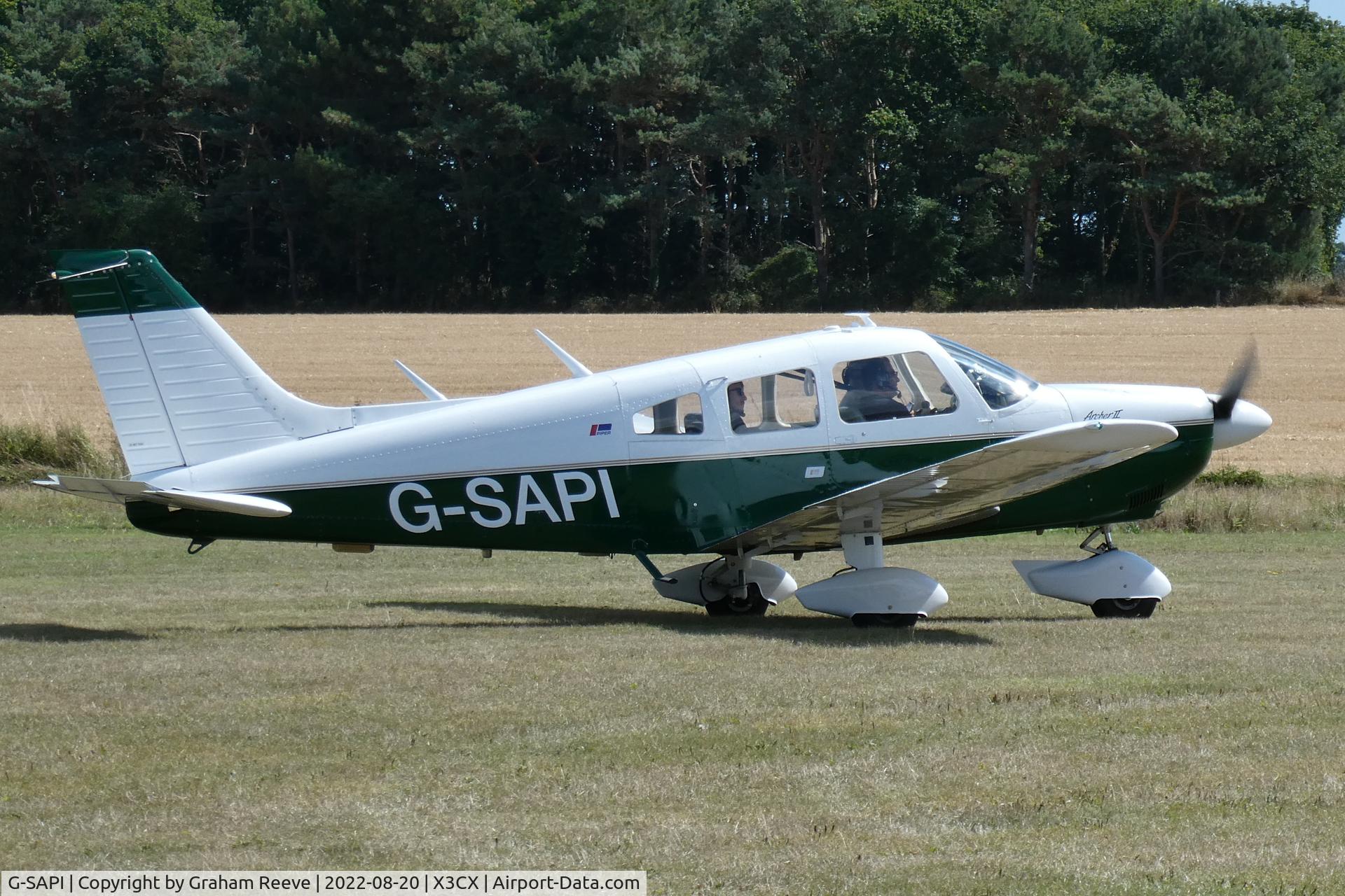 G-SAPI, 1976 Piper PA-28-181 Cherokee Archer III C/N 28-7690191, Just landed at Northrepps.