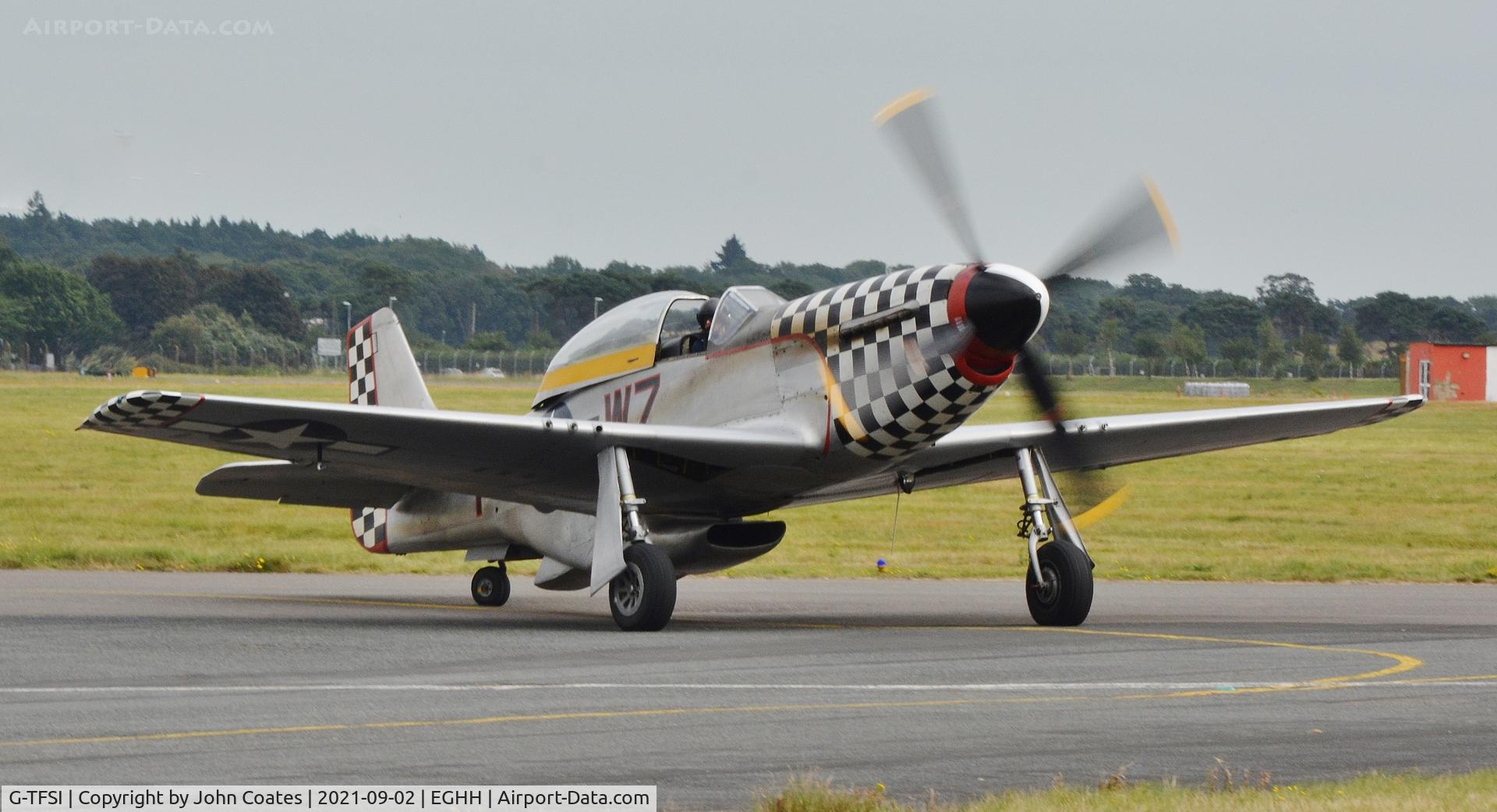 G-TFSI, 1944 North American TF-51D Mustang C/N 124-44703, Departing to display
