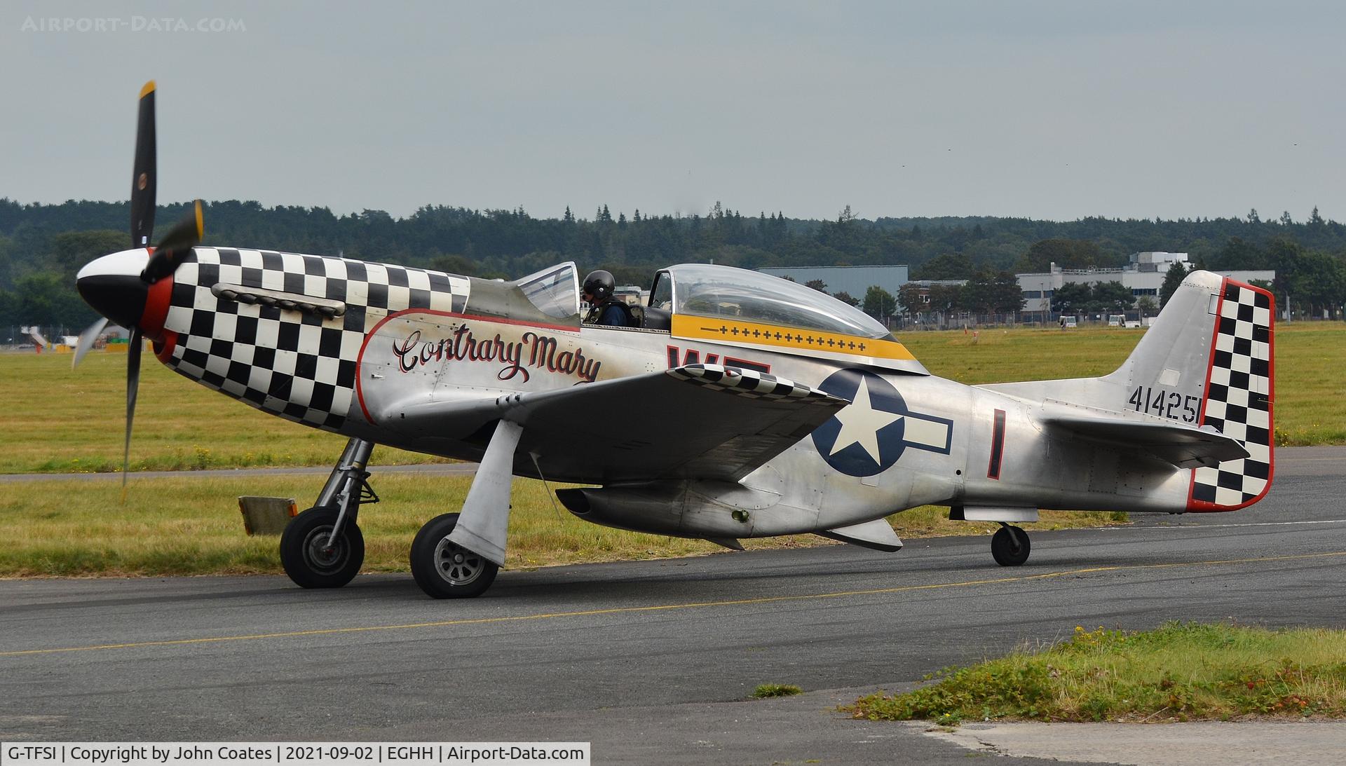 G-TFSI, 1944 North American TF-51D Mustang C/N 124-44703, Taxiing after display