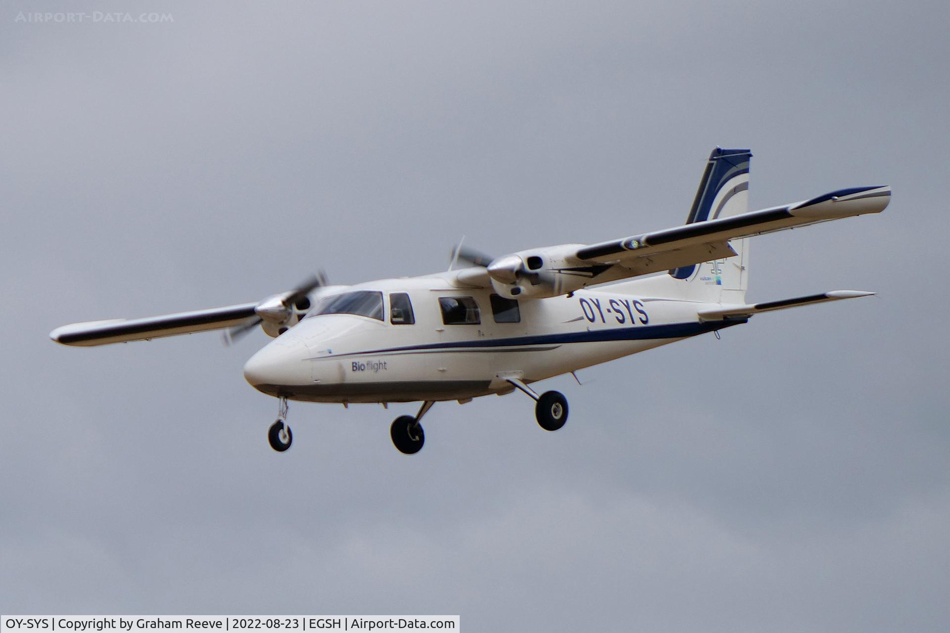 OY-SYS, Vulcanair P-68C C/N 506/C, Landing at Norwich.