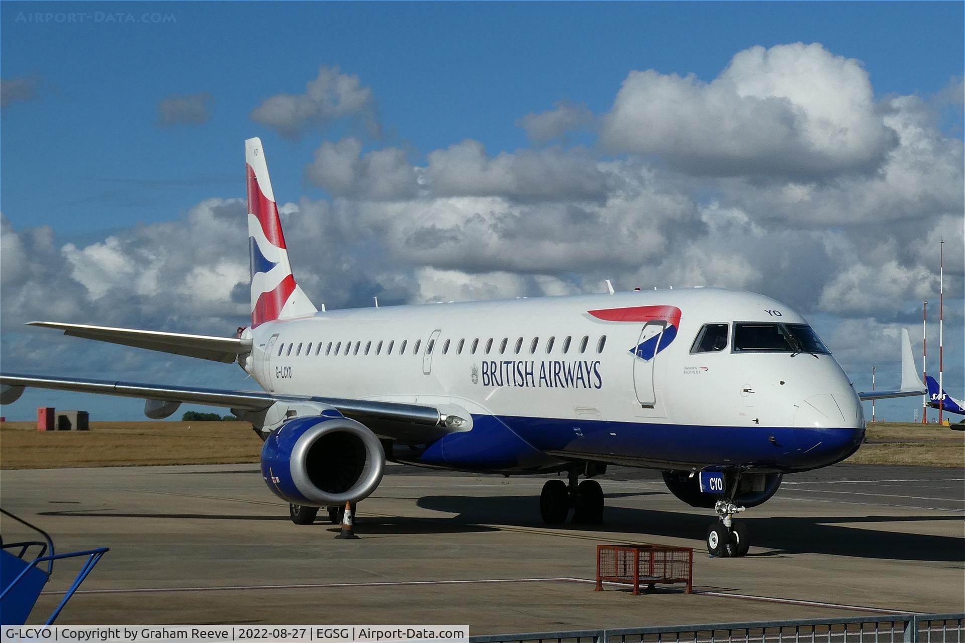 G-LCYO, 2011 Embraer 190SR (ERJ-190-100SR) C/N 19000430, On stand at Norwich.