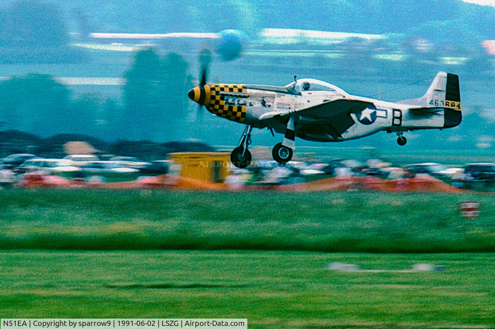 N51EA, 1944 North American F-51D Mustang C/N 44-72483, Airshow Grenchen, 60th birthday of the airport. Scanned from a slide.