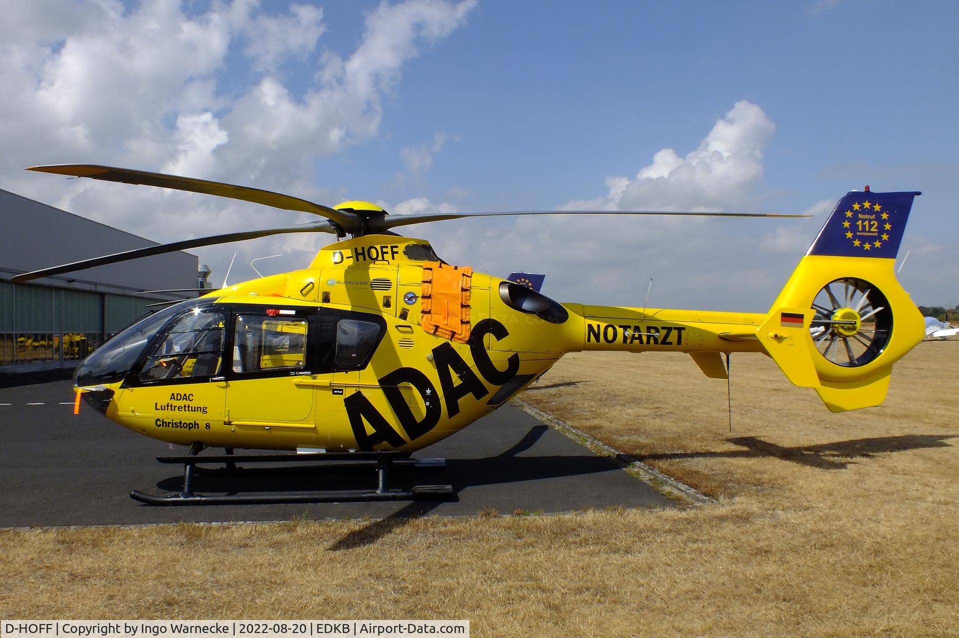 D-HOFF, 2002 Eurocopter EC-135 P2+ C/N 0260, Eurocopter EC135P2+ 'Christoph 8' EMS-helicopter of ADAC Luftrettung at Bonn-Hangelar airfield during the Grumman Fly-in 2022