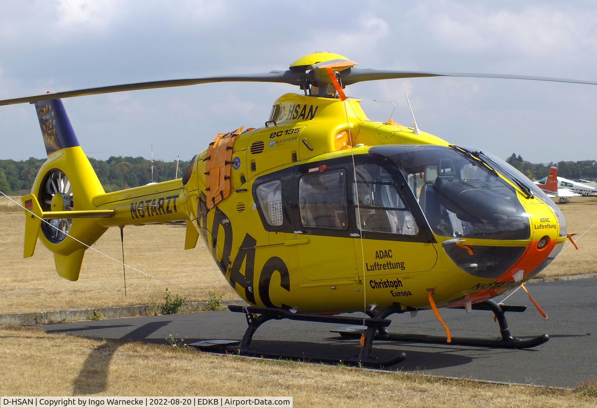 D-HSAN, Eurocopter EC-135P-2 C/N 0276, Eurocopter EC135P2 EMS-helicopter of ADAC Luftrettung at Bonn-Hangelar airfield during the Grumman Fly-in 2022