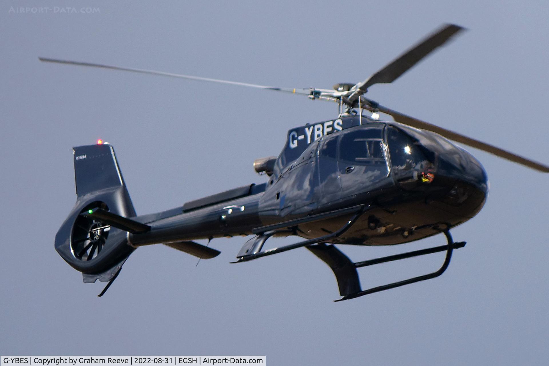 G-YBES, 2008 Eurocopter EC-130B-4 (AS-350B-4) C/N 4590, Departing from Norwich.
