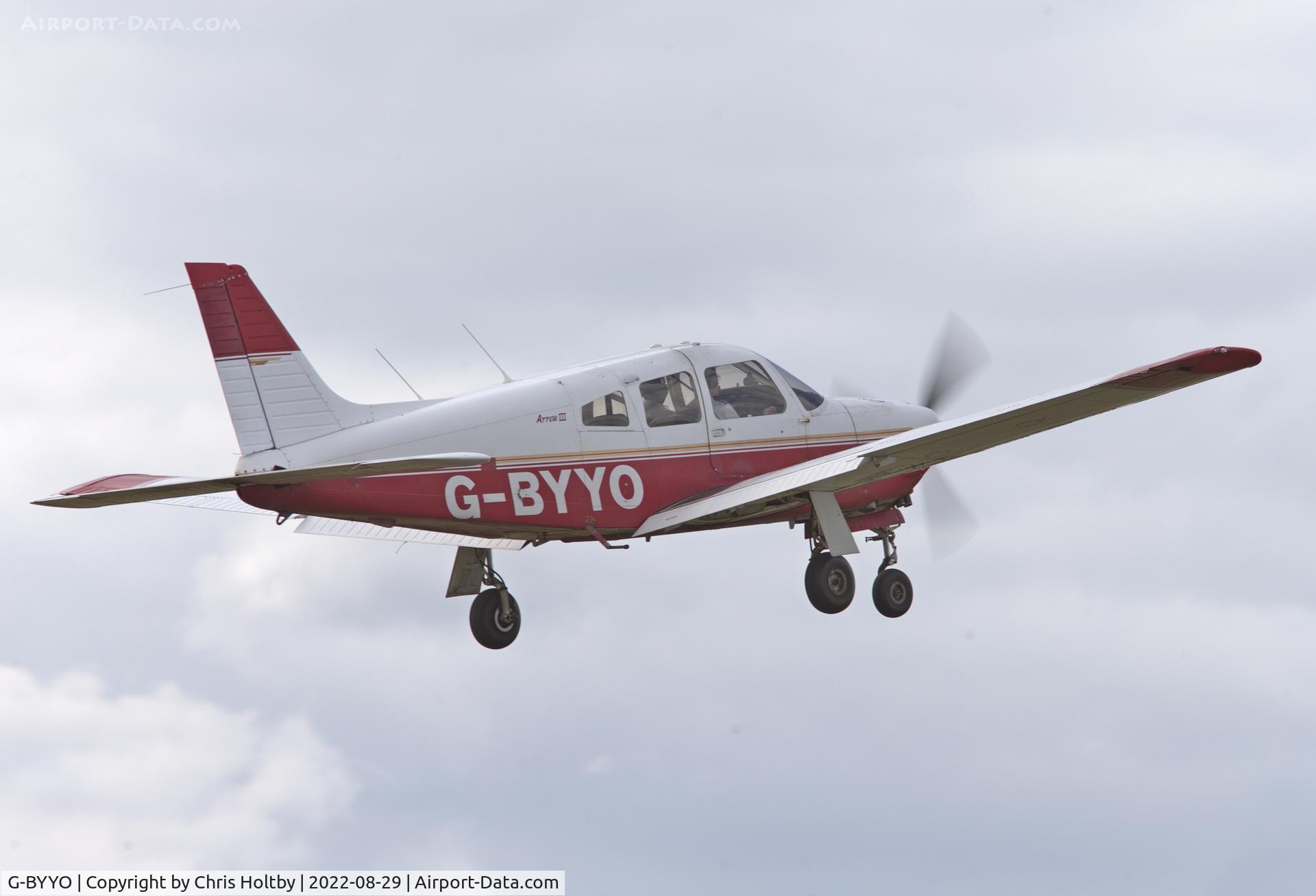G-BYYO, 1994 Piper PA-28R-201 Cherokee Arrow III C/N 28R-2837061, Taking off from its base at Stapleford Tawney, Essex