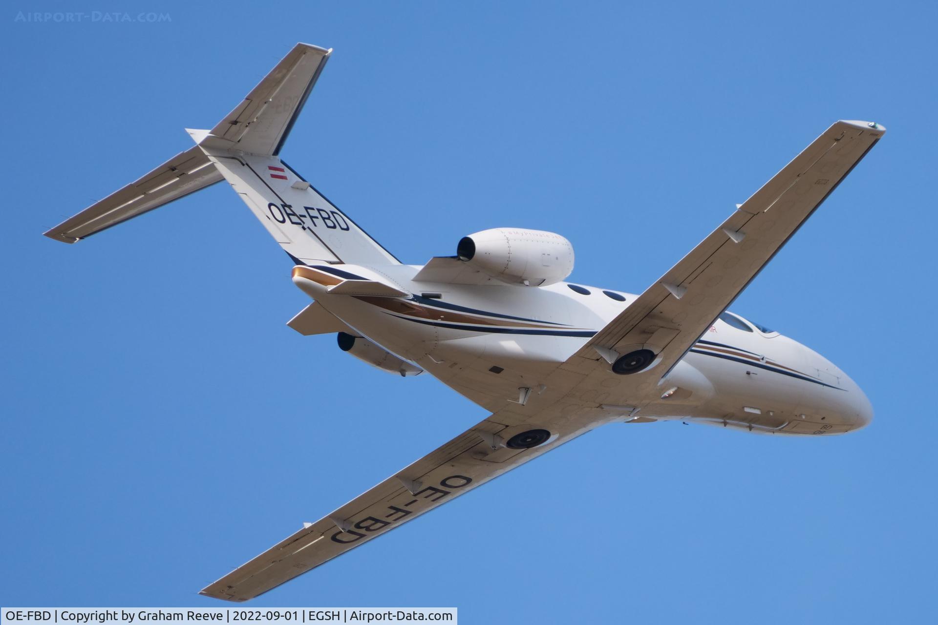 OE-FBD, 2010 Cessna 510 Citation Mustang Citation Mustang C/N 510-0303, Departing from Norwich.