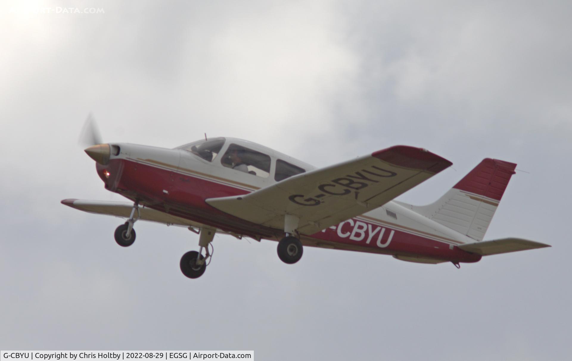 G-CBYU, 2002 Piper PA-28-161 Cherokee Warrior II C/N 2842173, Taking off at Stapleford Tawney, Essex