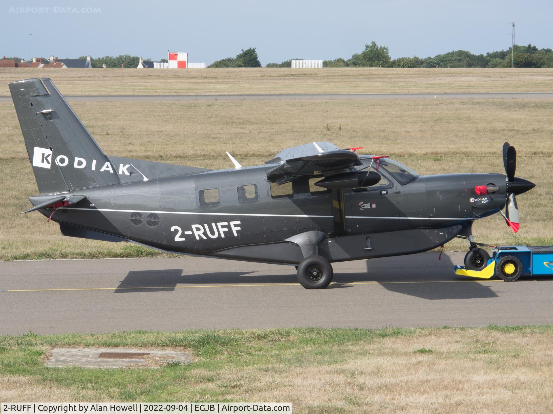 2-RUFF, 2021 Quest Kodiak 100 C/N 100-0310, Tugging away from the Guernsey Aero Club Open Day where it had been on display