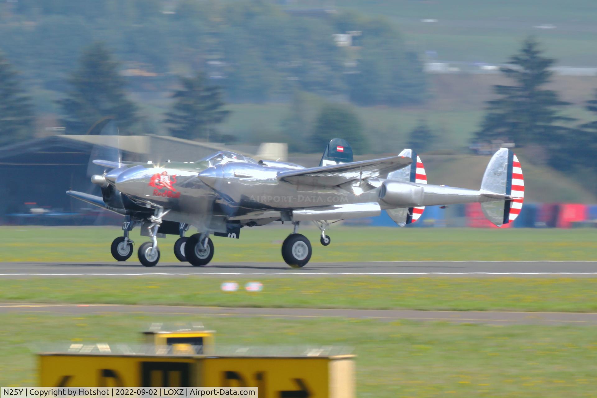 N25Y, 1944 Lockheed P-38L-5LO Lightning C/N AF44-53254, Formation departure with OE-ESA F-4U-4 Corsair, both with the Flying Bulls at Airpower 22.