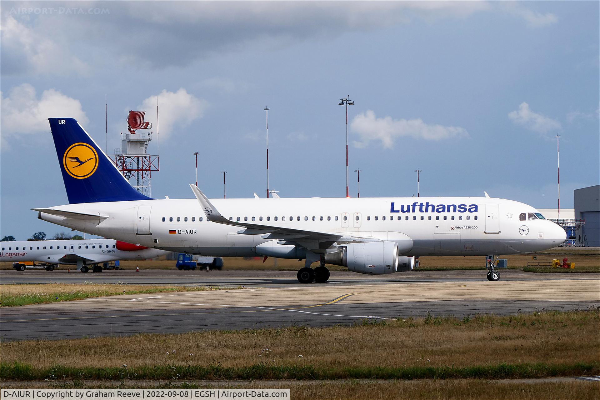 D-AIUR, 2015 Airbus A320-214 C/N 6985, Just landed at Norwich.