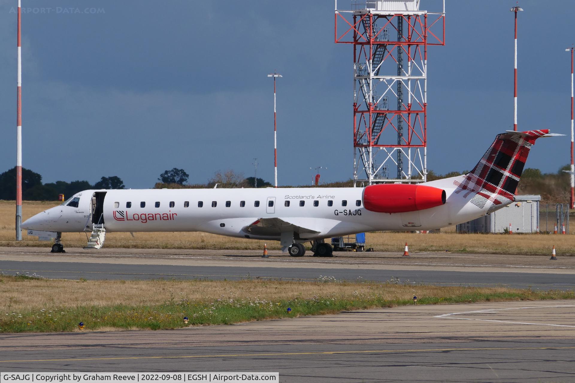 G-SAJG, 1999 Embraer EMB-145EP (ERJ-145EP) C/N 145126, Parked at Norwich.