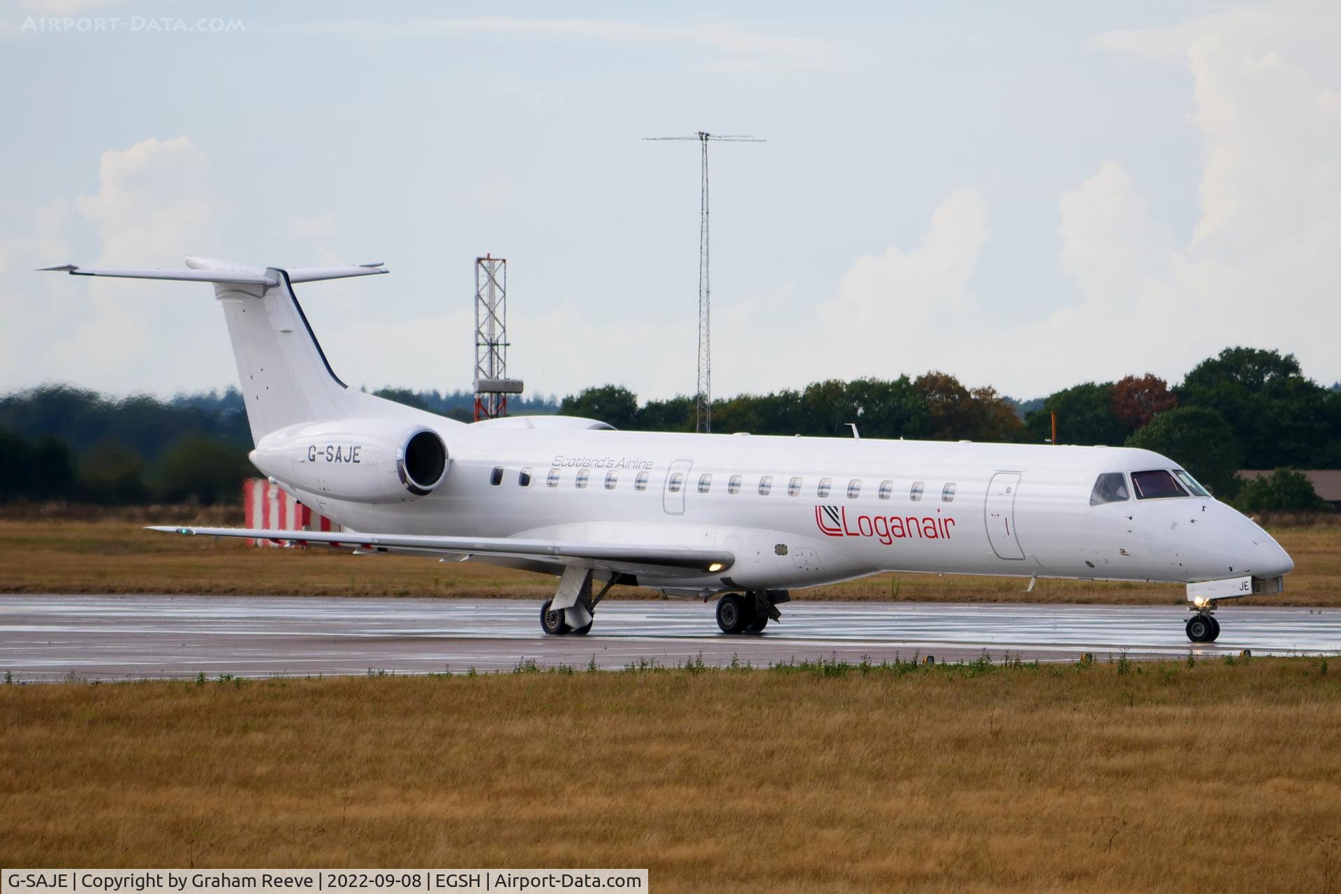 G-SAJE, 2001 Embraer EMB-145EP (ERJ-145EP) C/N 145442, Departing from Norwich.
