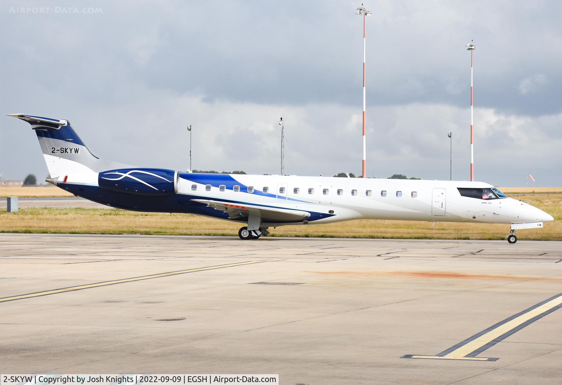 2-SKYW, 1997 Embraer EMB-145EU (ERJ-145EU) C/N 145012, Departing After Respray into New Livery. Now to be operated by the new Slovenian Startup; AlpAvia.