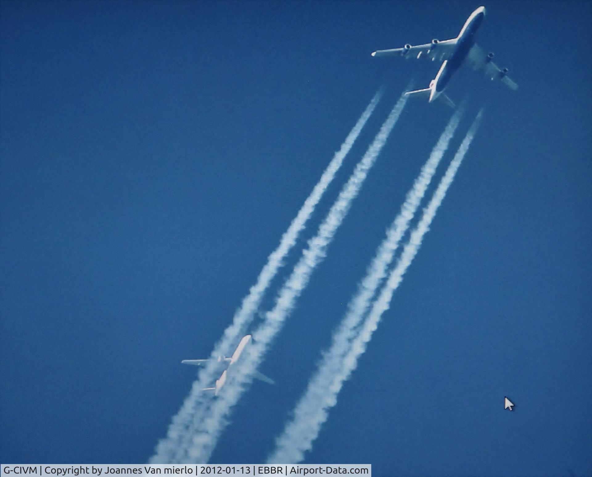 G-CIVM, 1997 Boeing 747-436 C/N 28700, Heading home over Belgium with someone following its lead....