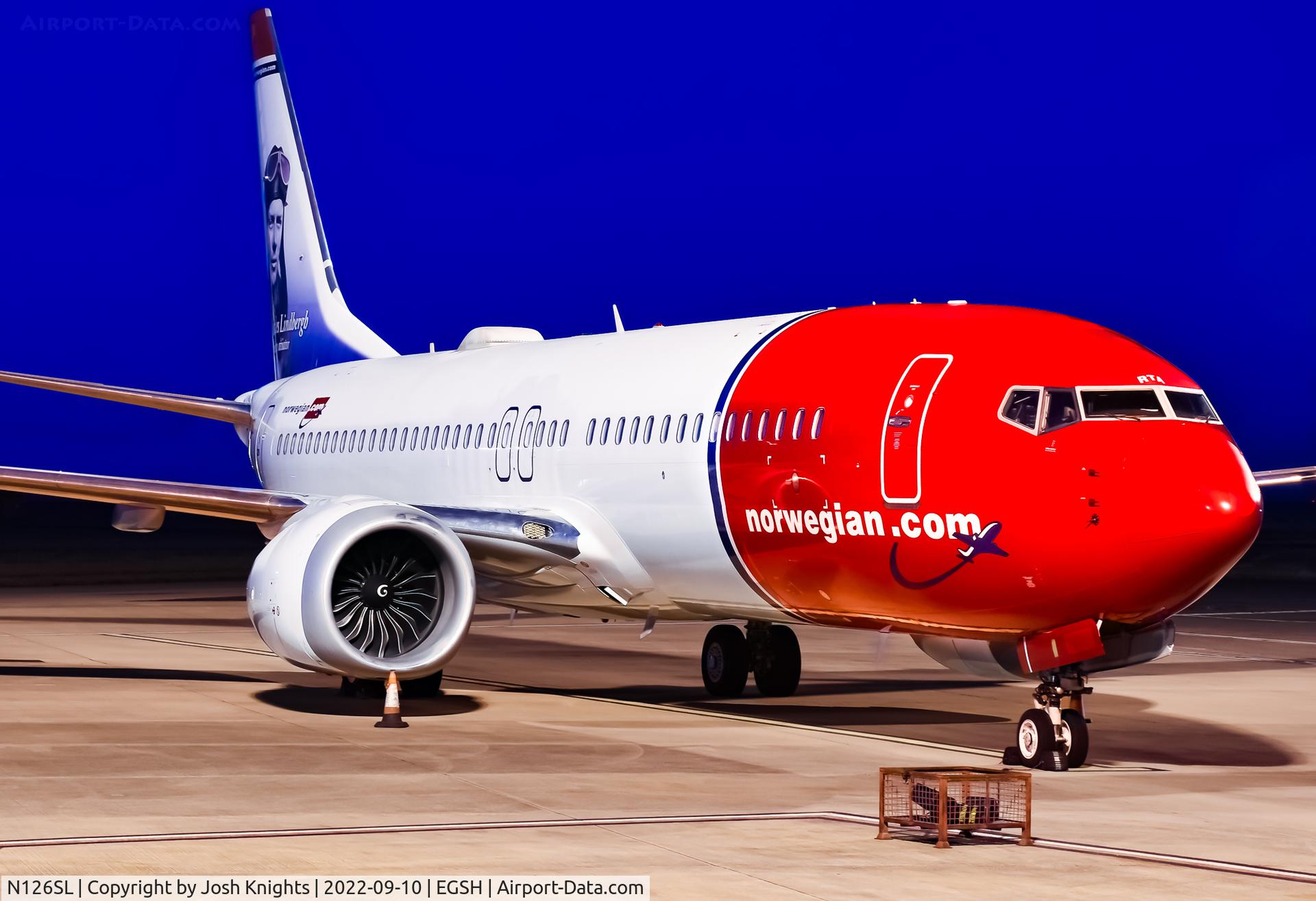 N126SL, 2018 Boeing 737-8 MAX C/N 42835, On Stand After Arrival for Maintenance Before Re-Delivery to Norwegian Air Sweeden.