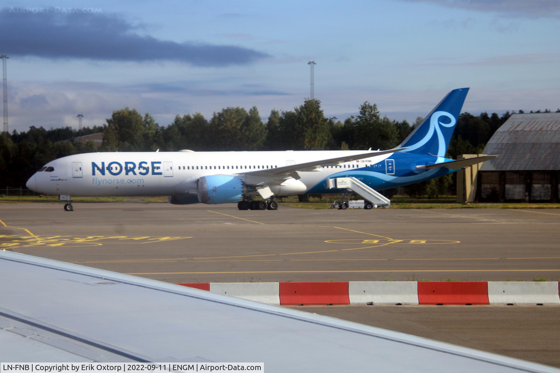 LN-FNB, 2019 Boeing 787-9 Dreamliner C/N 63346, LN-FNB photo taken from taxing A321 in OSL