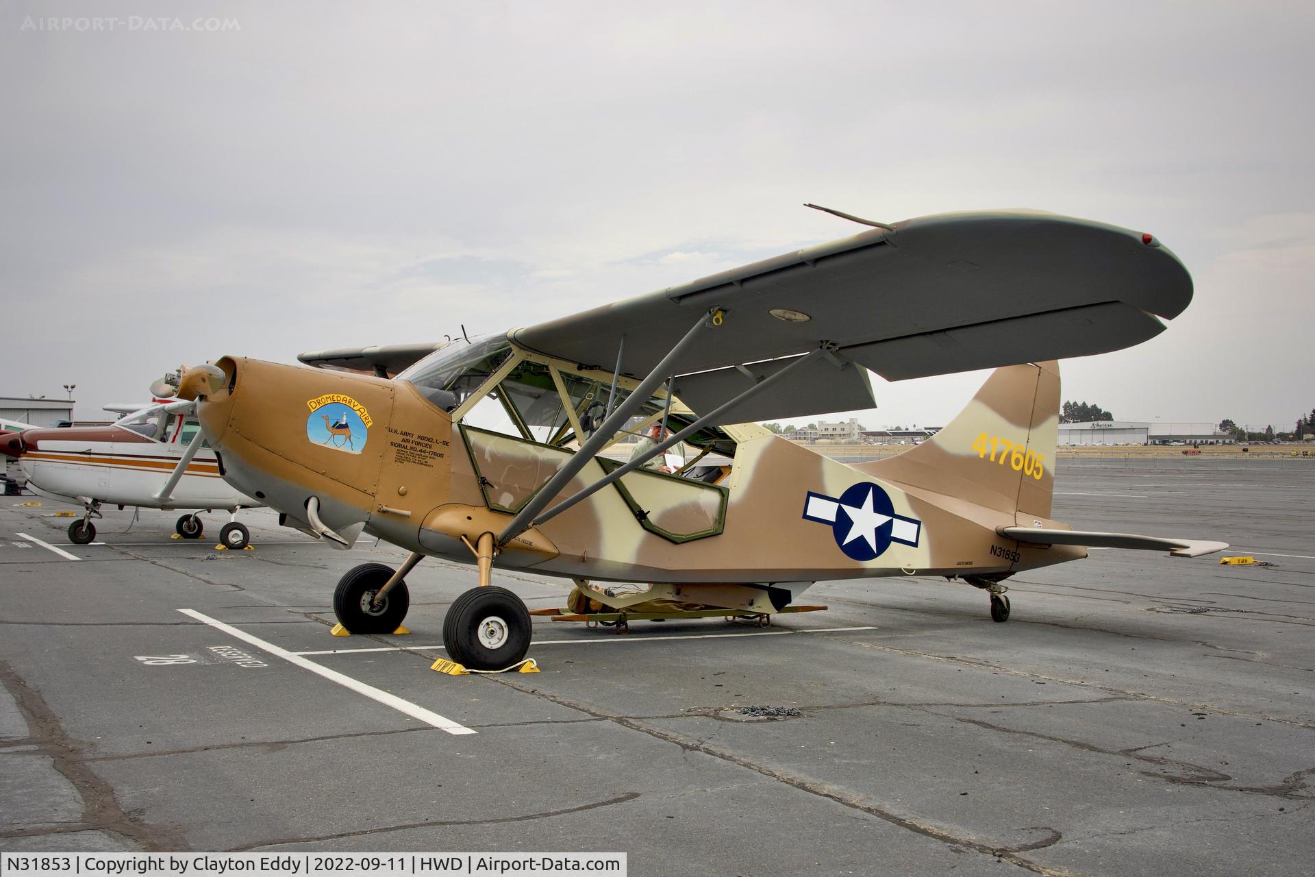 N31853, 1944 Stinson L-5E Sentinel C/N 44-17605, Hayward airport in California 2022.