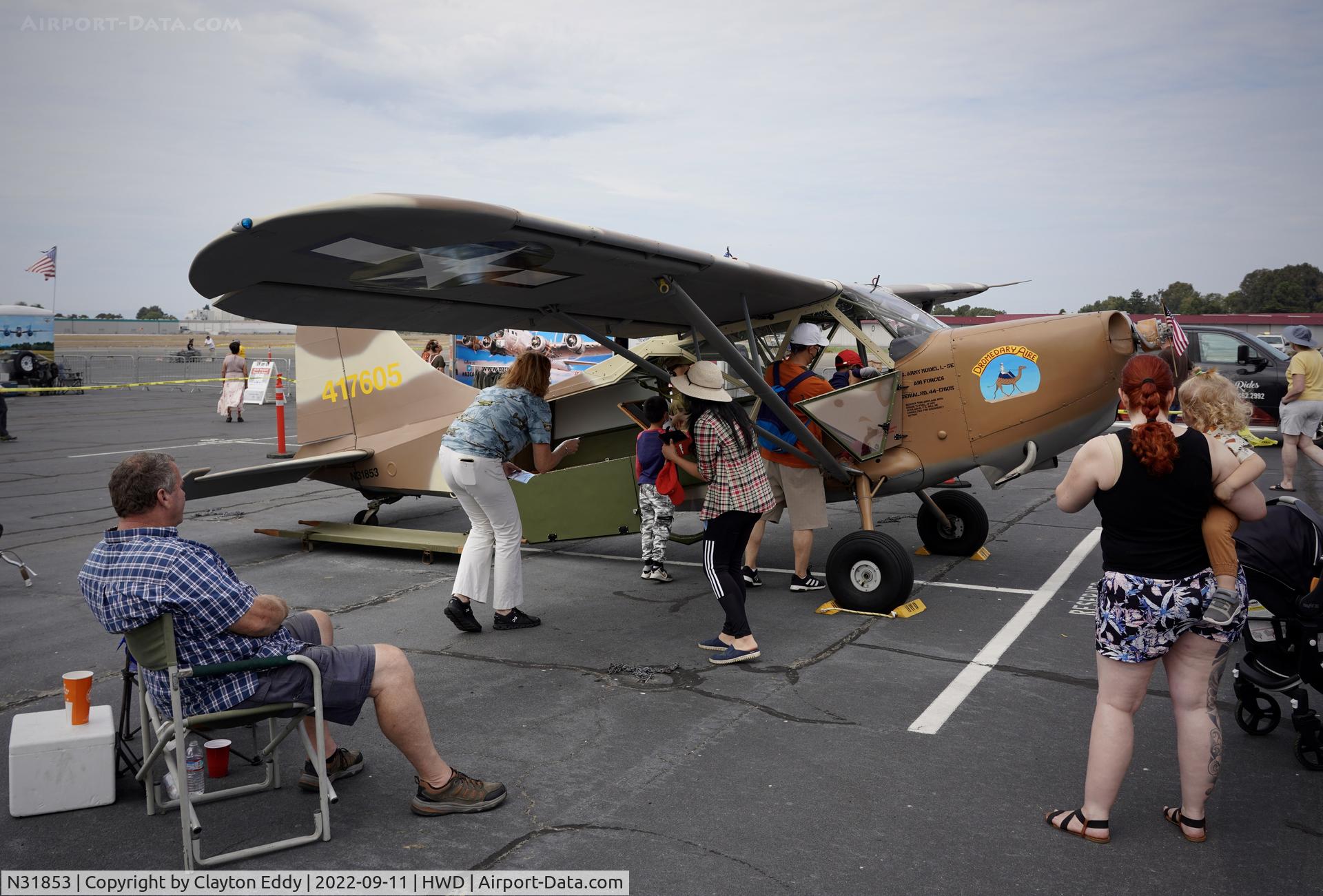 N31853, 1944 Stinson L-5E Sentinel C/N 44-17605, Hayward airport in California 2022.